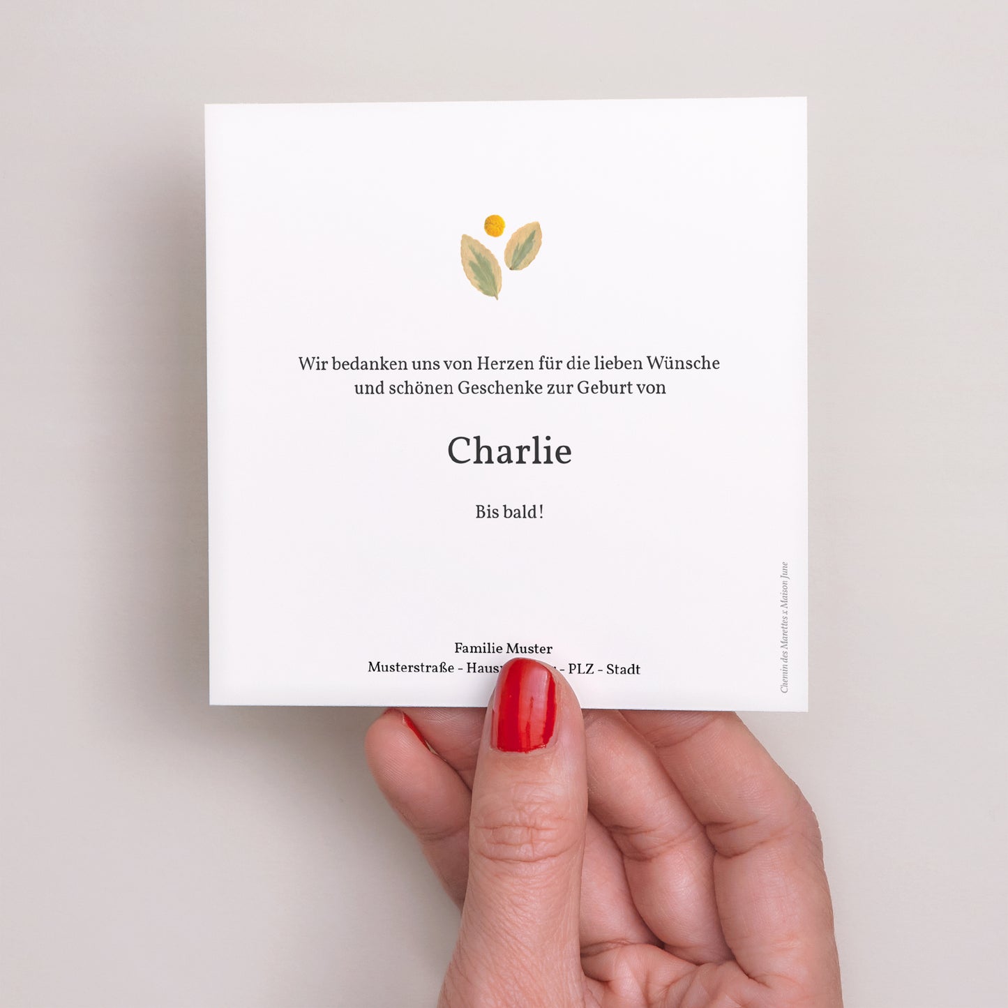 Dankeskarte Geburt Quadrat chemin des marettes rose foto N° 3