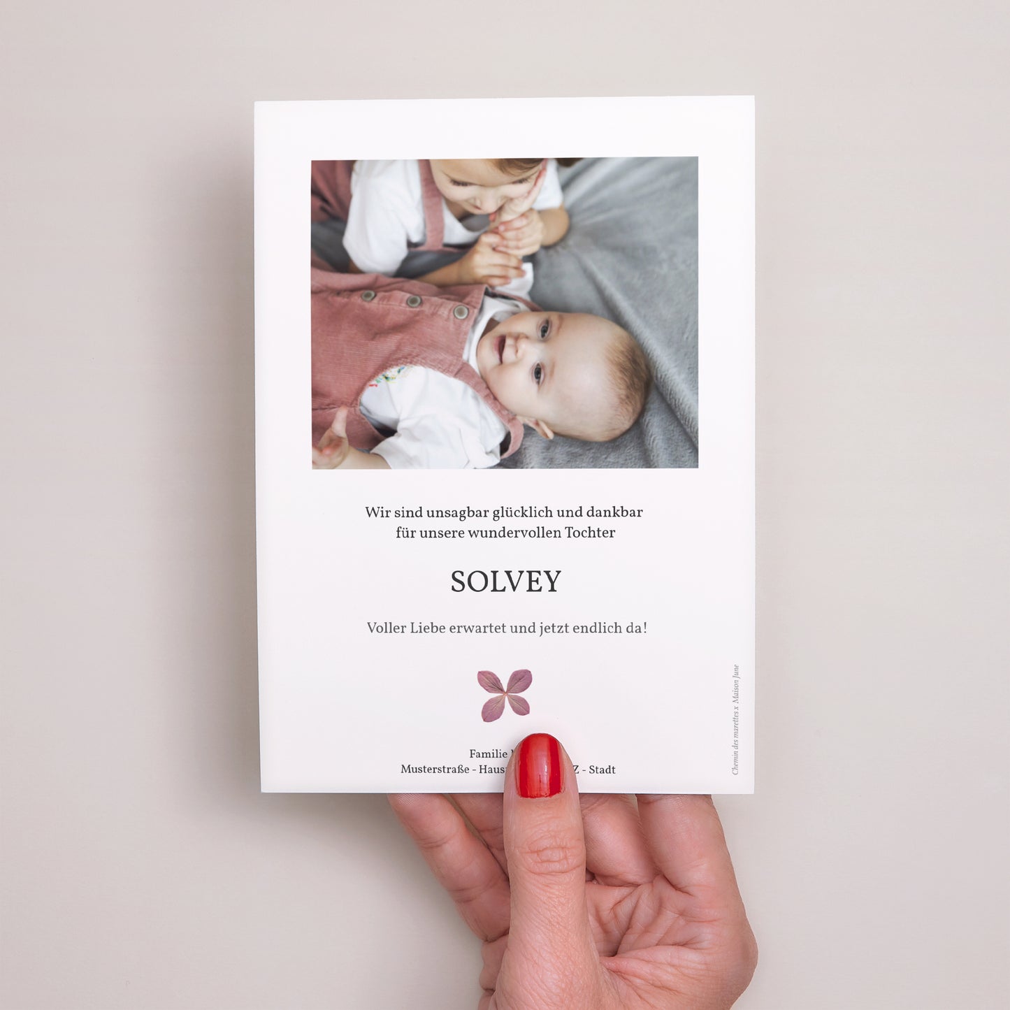 Geburtskarten chemin des marettes rose foto N° 3