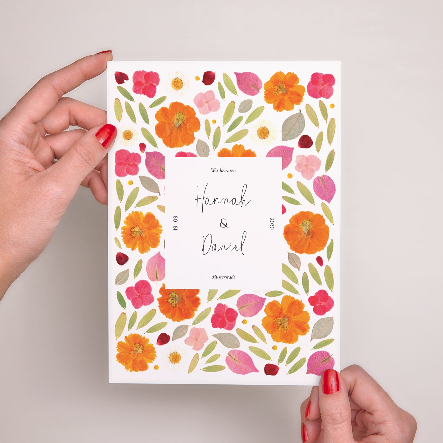 Hochzeitseinladung Porträt Herbarium-Blüten foto N° 2