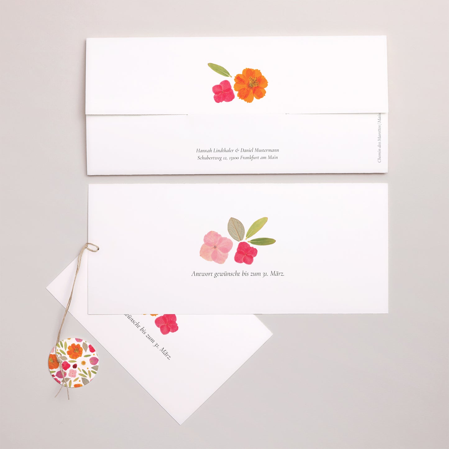 Hochzeitseinladung Mappe 2 Karten, Etikett Herbarium-Blüten foto N° 4