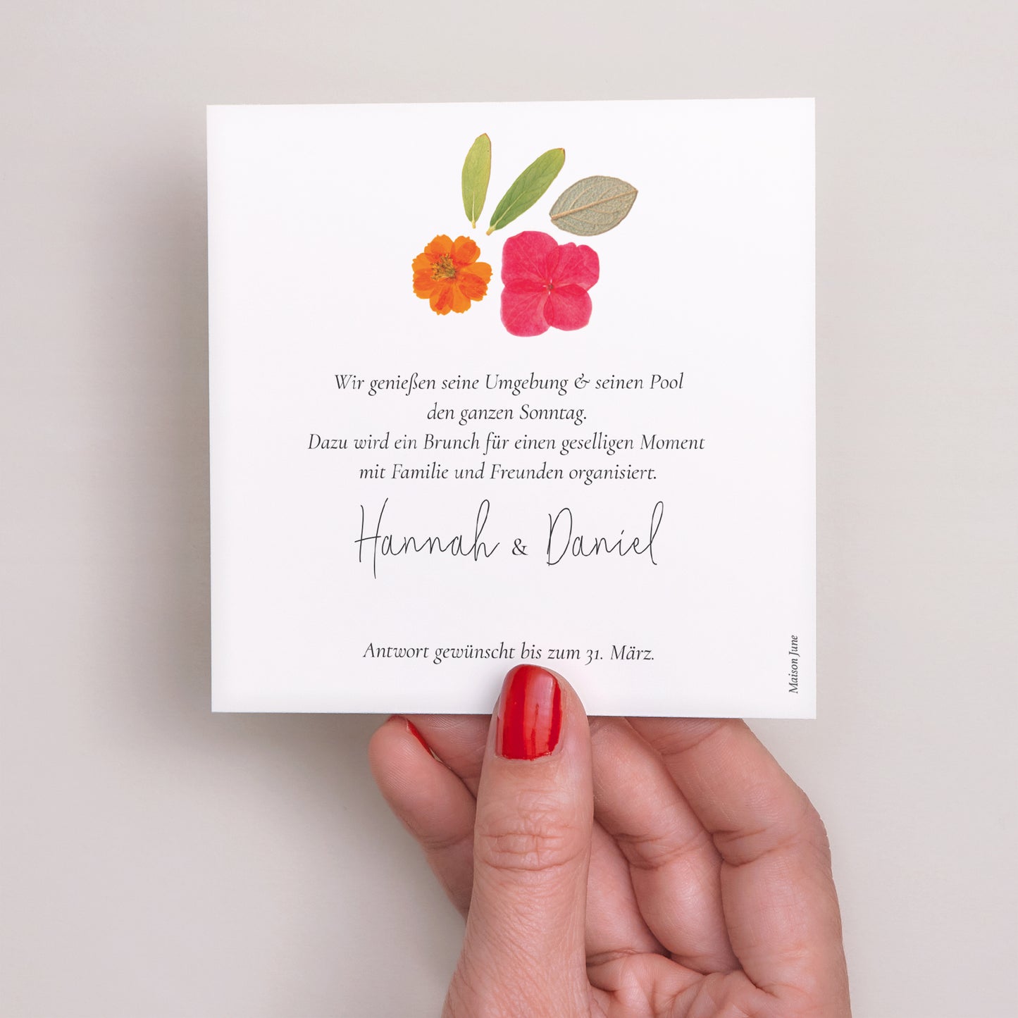 Einladungskarte Hochzeit Quadrat Herbarium-Blüten foto N° 3