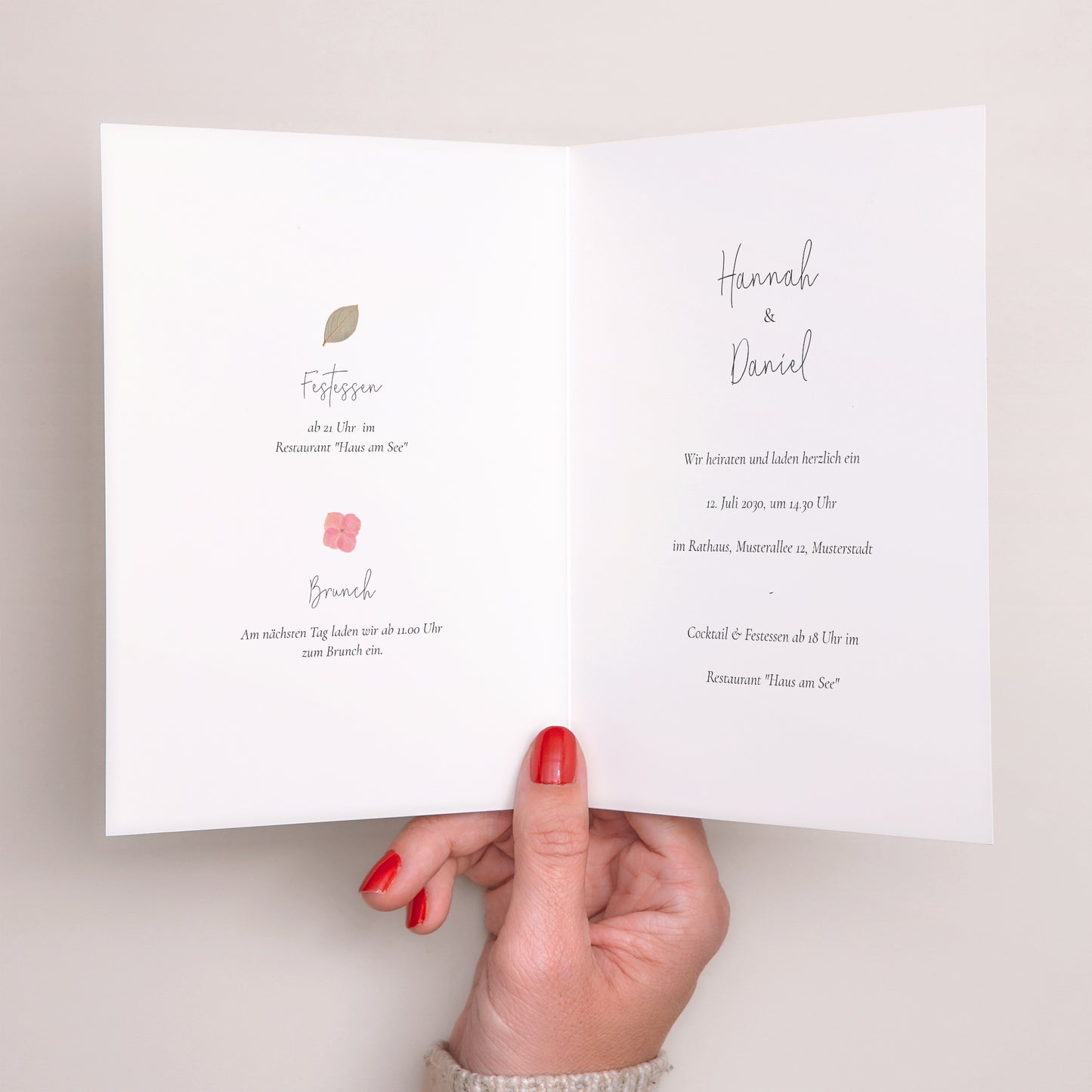 Hochzeitseinladung Doppelflügelporträt Herbarium-Blüten foto N° 2