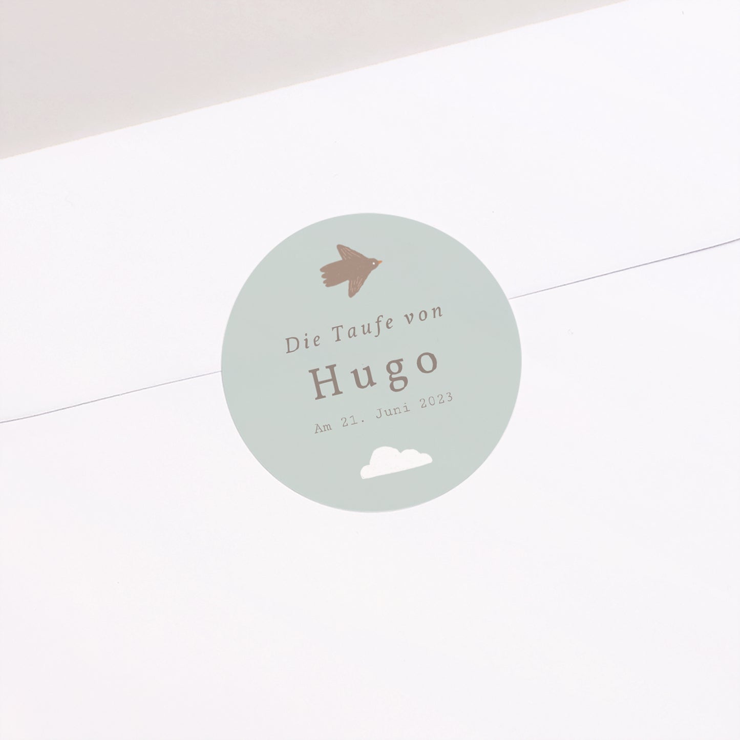 Sticker Taufe Rund Vogel, Wolken und Olivenzweig II foto N° 1