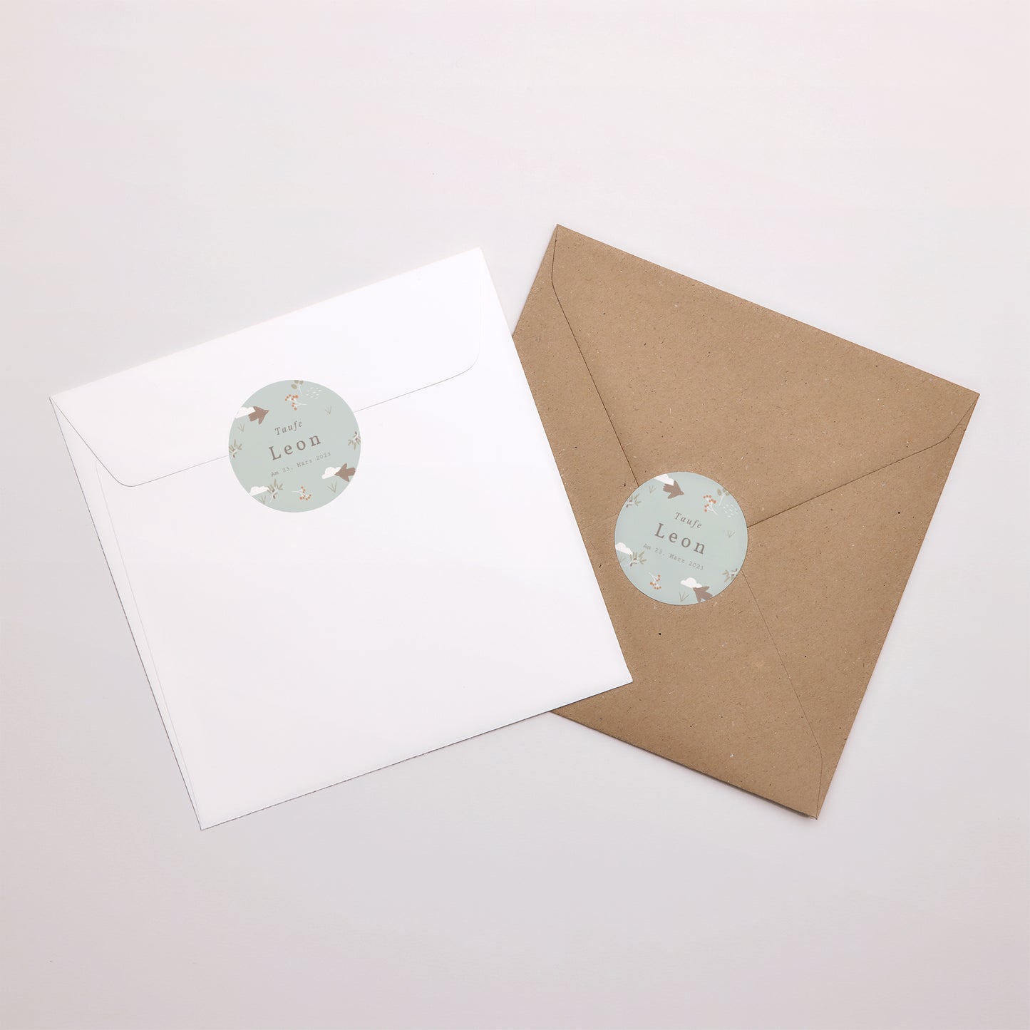 Sticker Taufe Rund Vogel, Wolken und Olivenzweig III foto N° 3