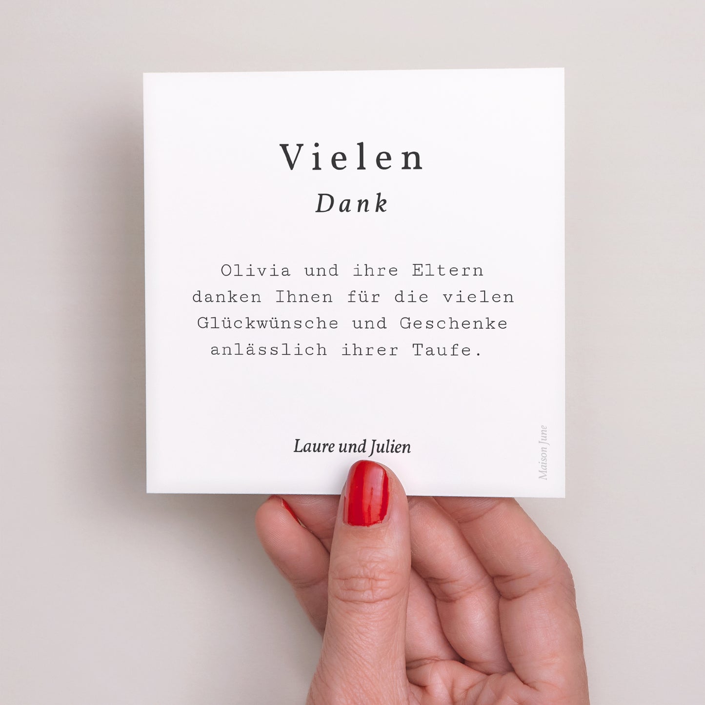 Dankeskarte Taufe Quadrat Vogel, Wolken und Olivenzweig IV foto N° 3