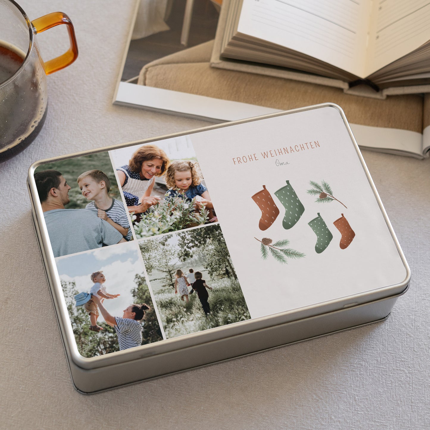 Metalldose Weihnachten Rechteck Weihnachtsbaumzweige foto N° 2