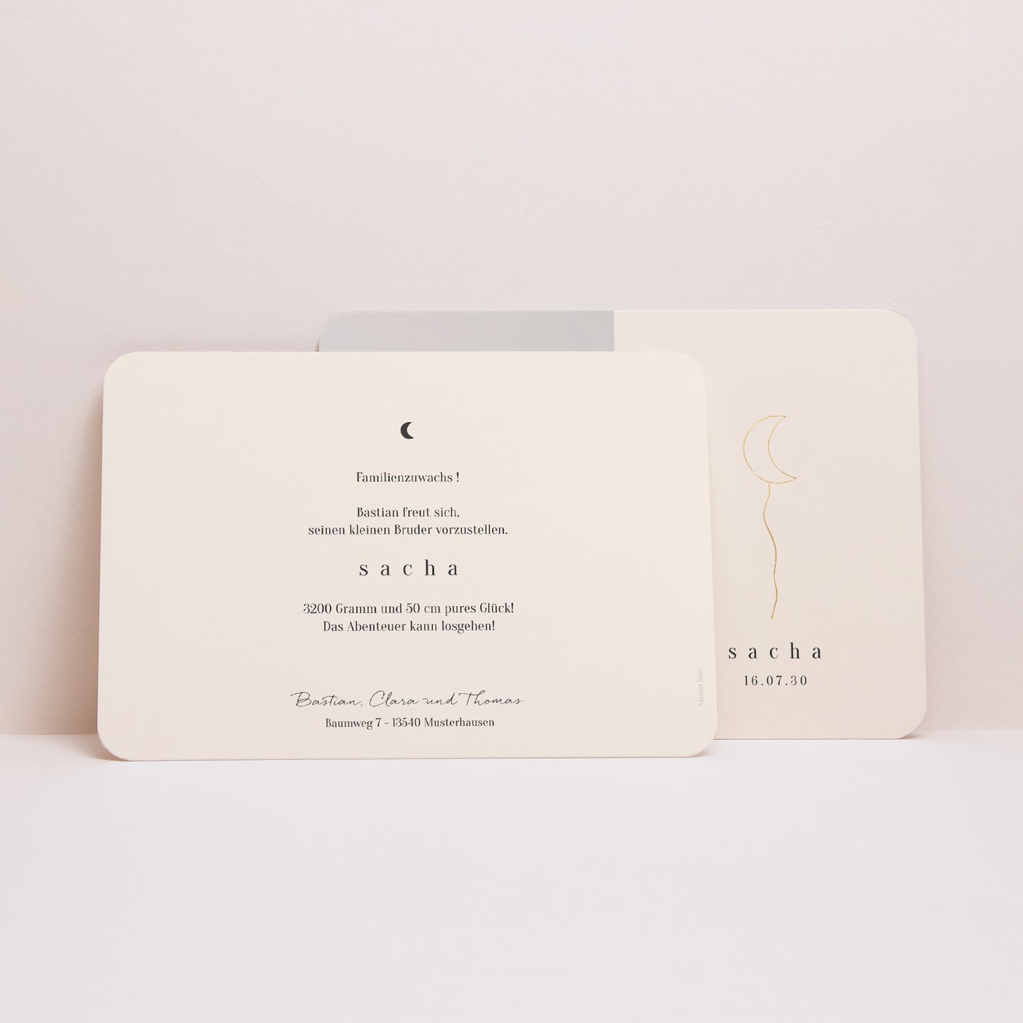 Geburtskarten Landschaft, abgerundete Ränder Goldener Mond foto N° 3