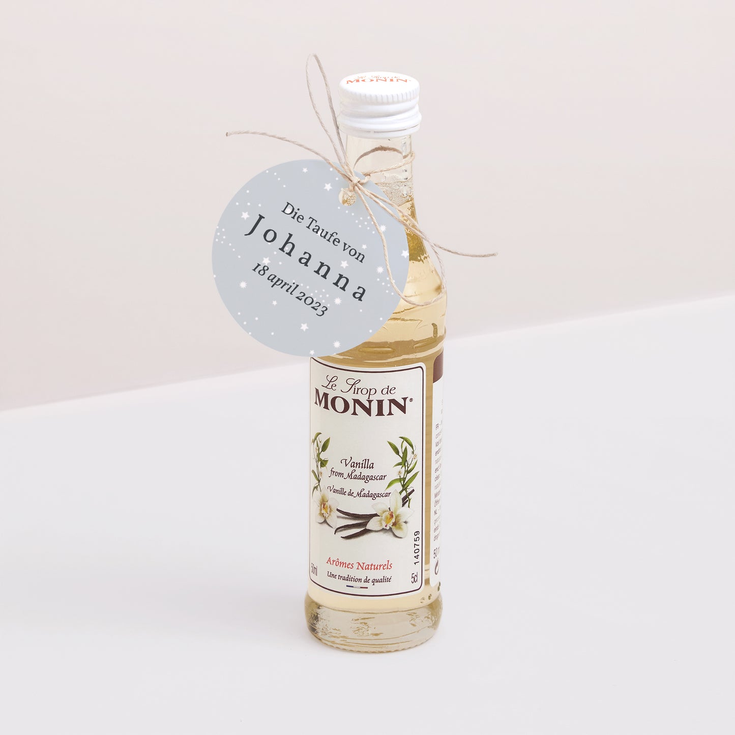 Vorgelochtes Etikett Taufe Runde Göttliche Sterne, Grau foto N° 3