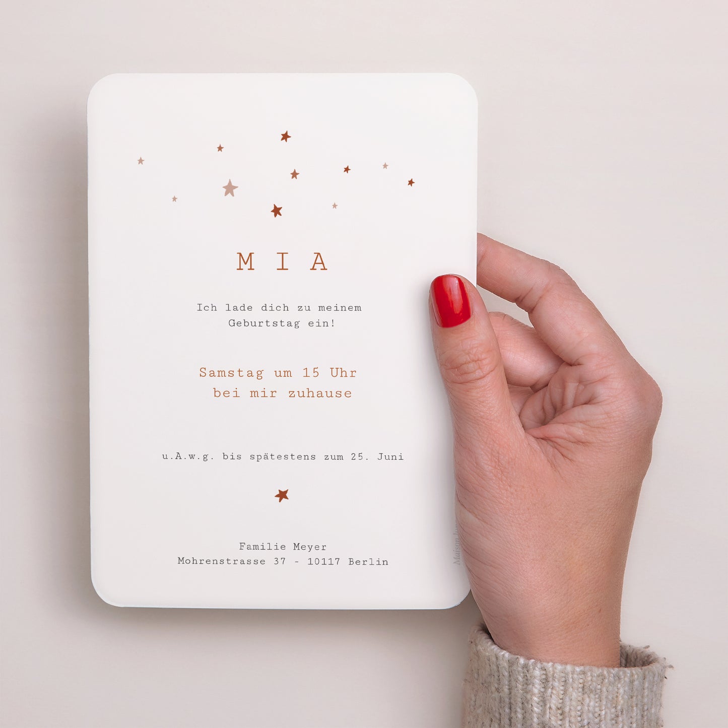 Einladungskarte Kindergeburtstag Porträt, abgerundete Kanten Einhorn Rosa Puder foto N° 3