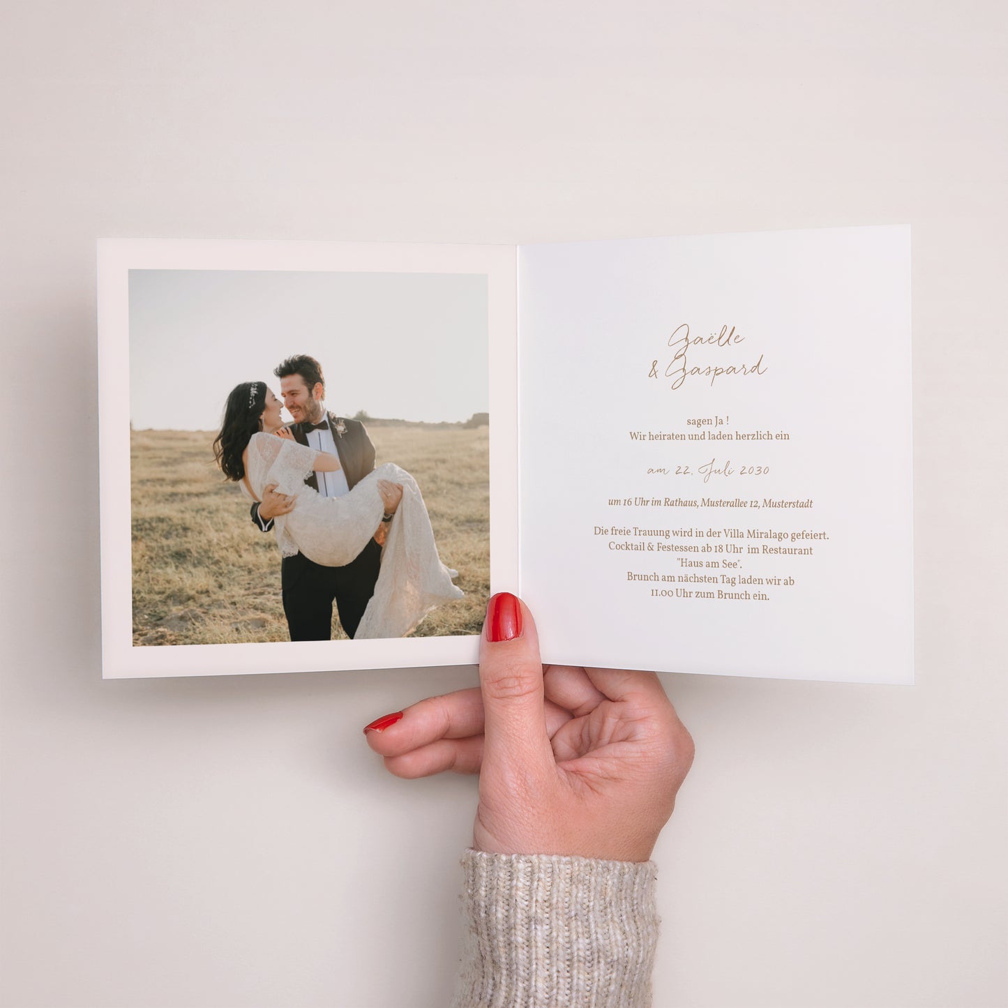 Hochzeitseinladung Doppelflügiges Quadrat Herz der Toskana foto N° 2