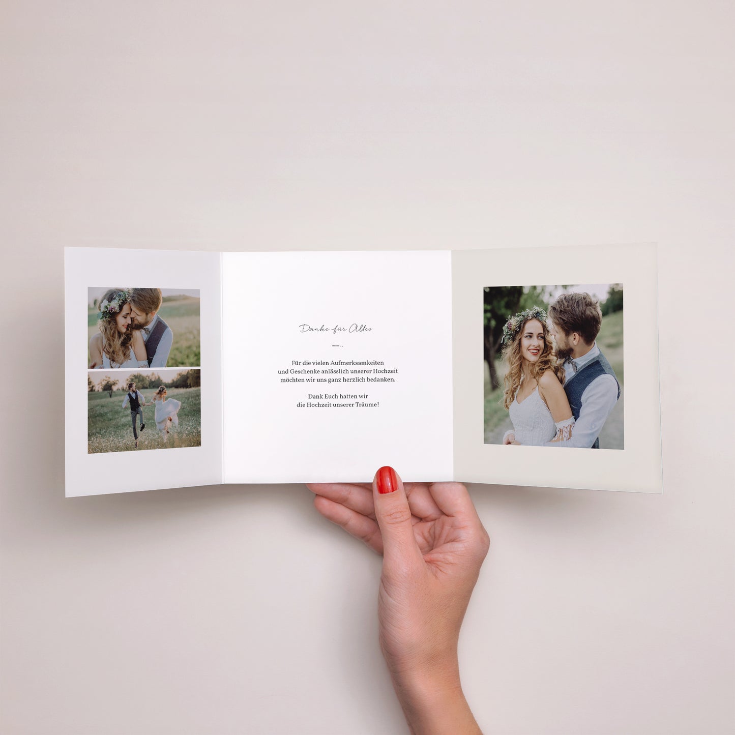 Dankeskarte Hochzeit Asymmetrisches Triptychon Frühlingszweig foto N° 2
