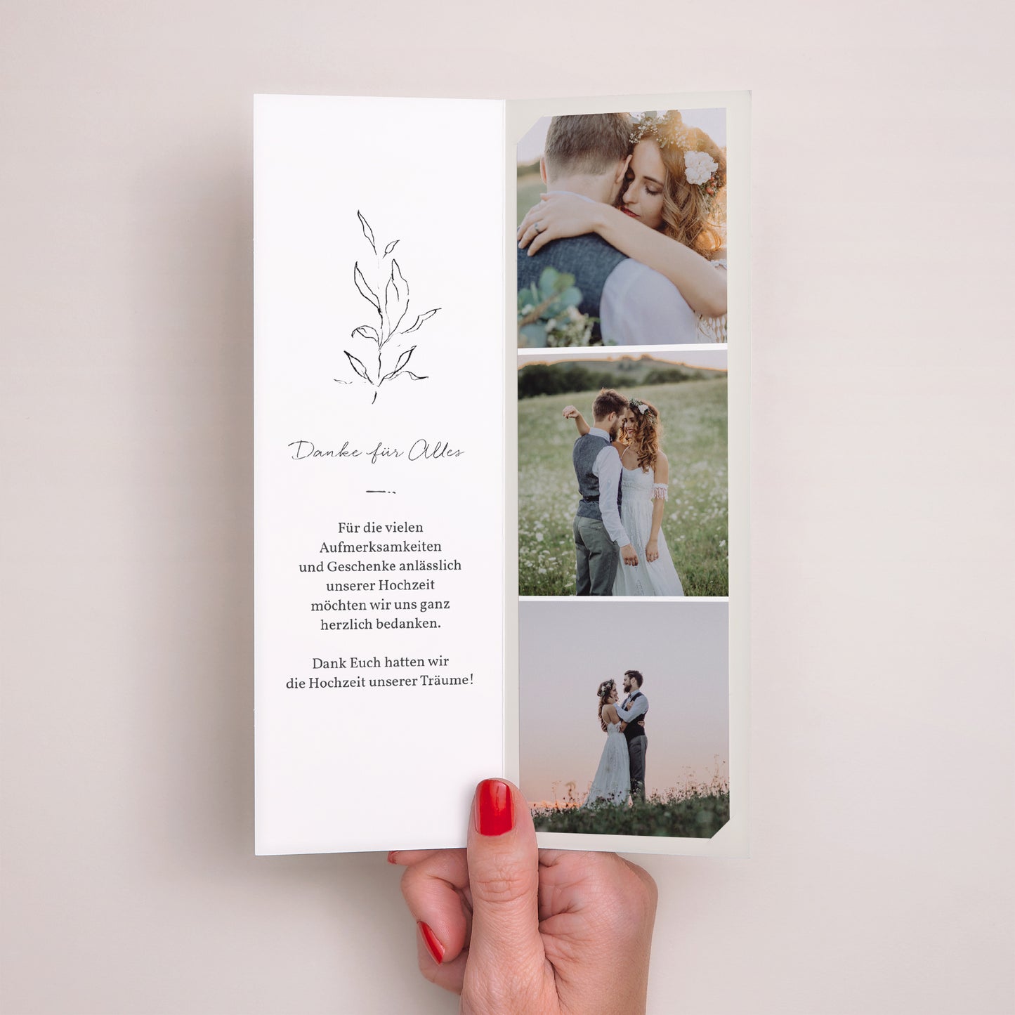 Dankeskarte Hochzeit Fotoautomaten Lesezeichen Frühlingszweig foto N° 2