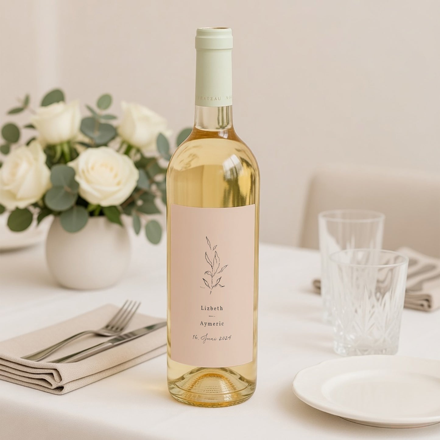 Flaschenetikett Hochzeit Porträt Frühlingszweig foto N° 2