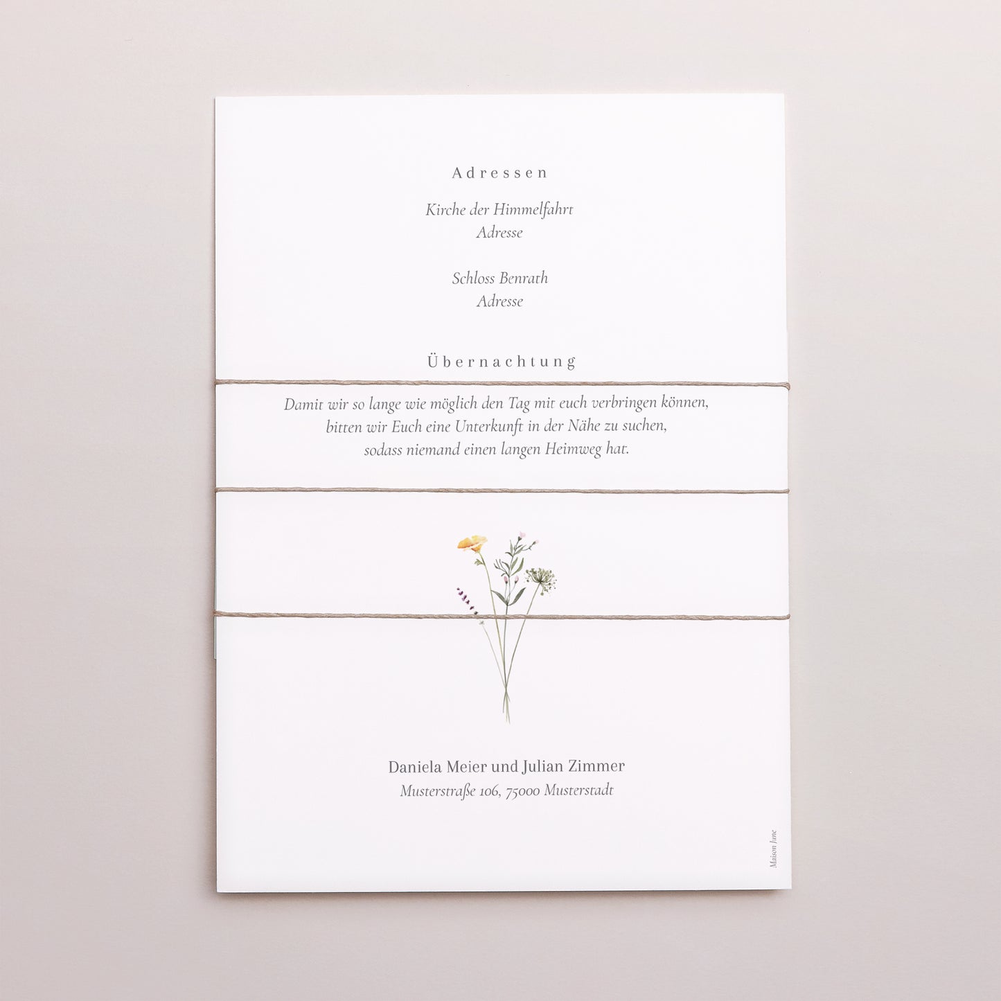 Hochzeitseinladung 3 Karten, Band Krone kleine Blumen foto N° 4