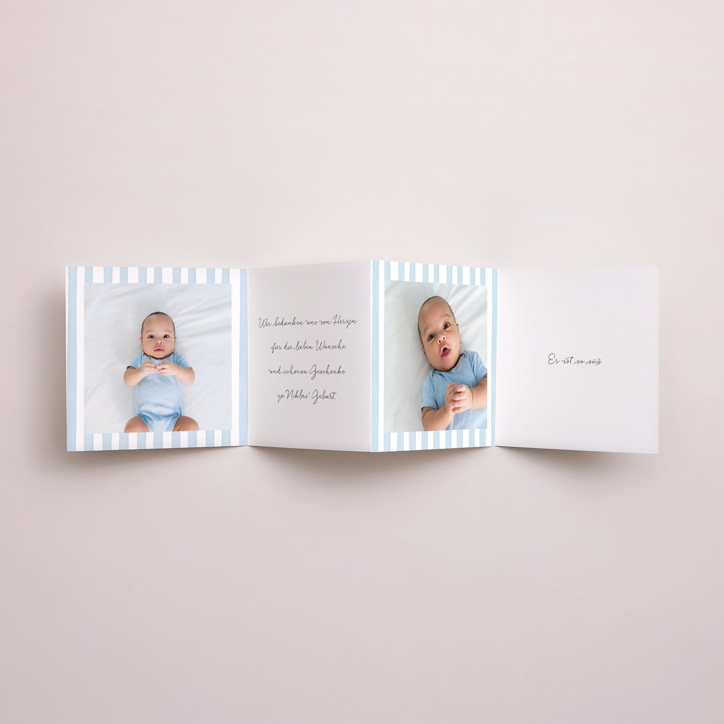 Dankeskarte Geburt Akkordeon Himmelblaue Streifen foto N° 3