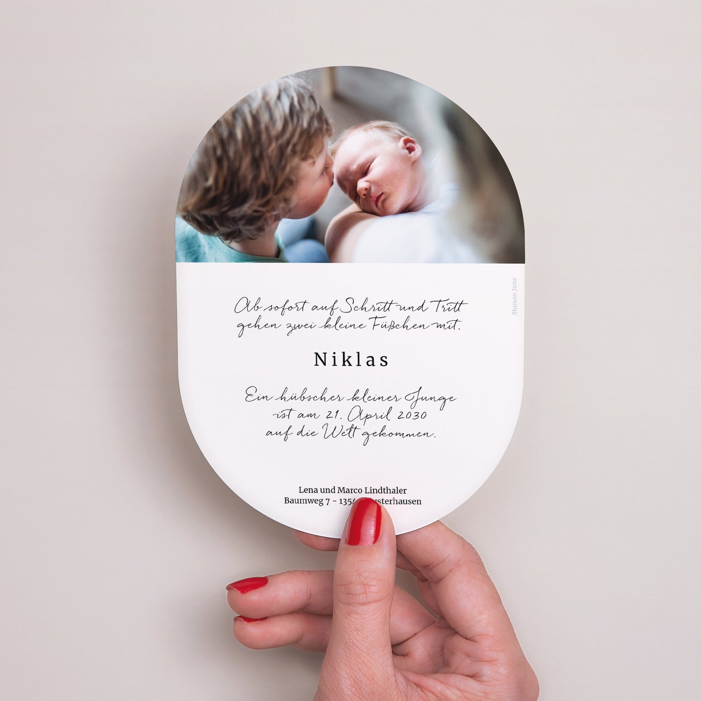 Geburtskarte oval Himmelblaue Streifen foto N° 3