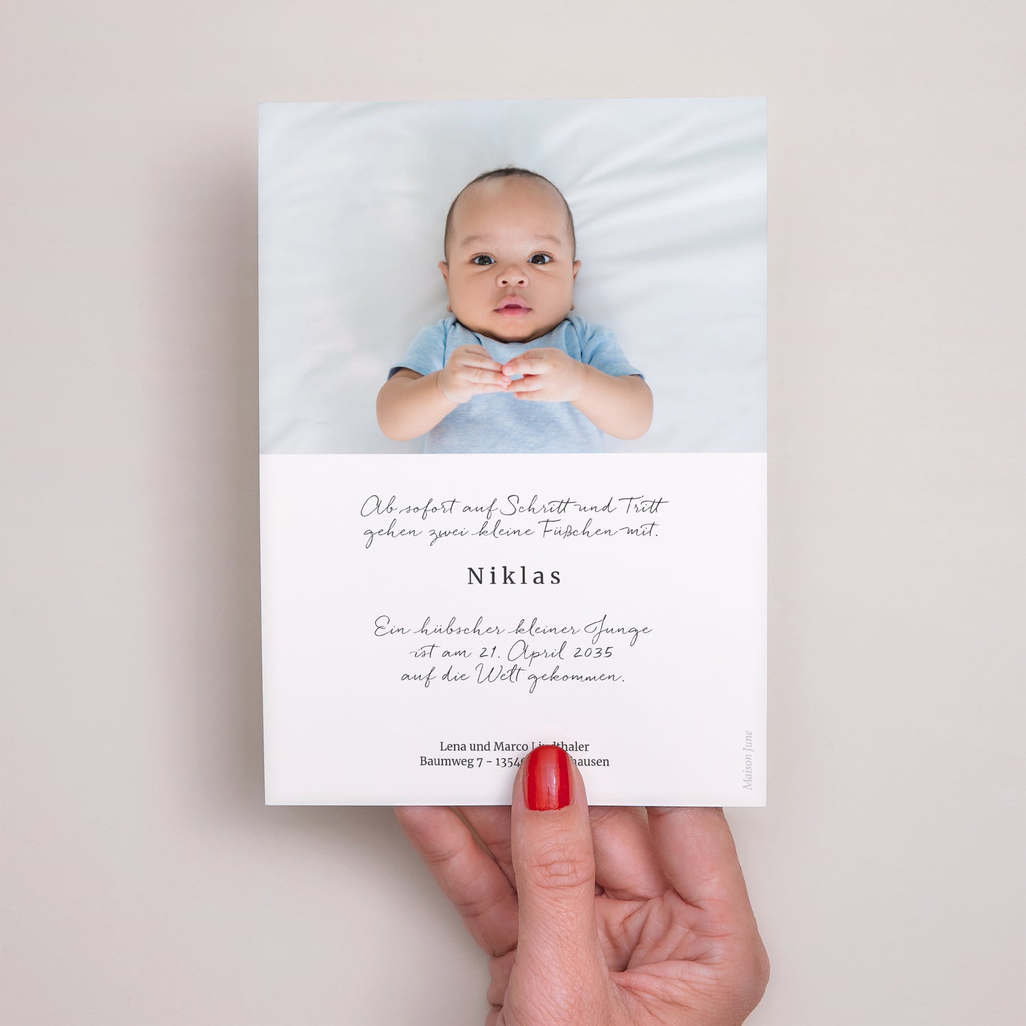 Geburtskarte Himmelblaue Streifen foto N° 3