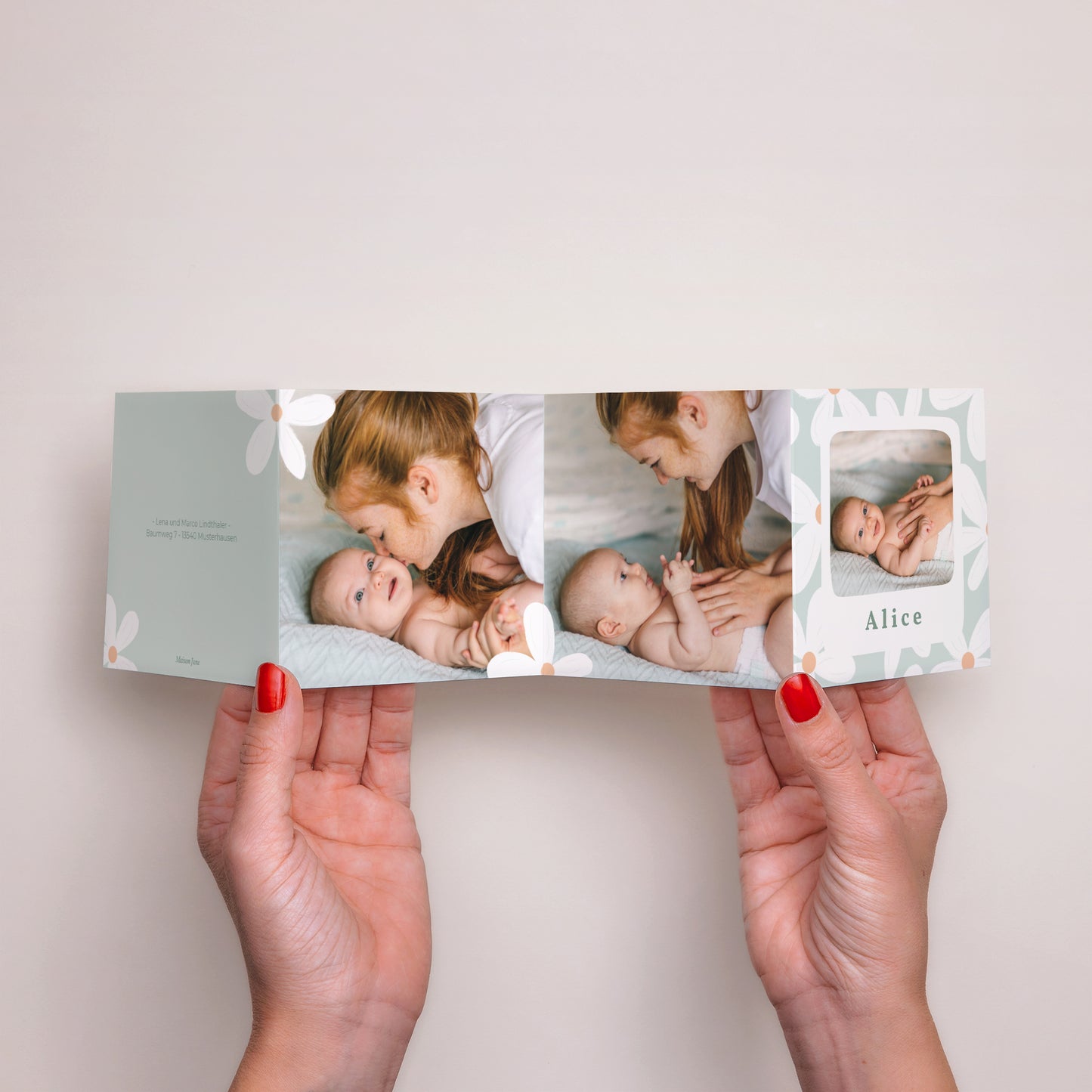 Geburtskarte Akkordeon Blaue Margeriten foto N° 3