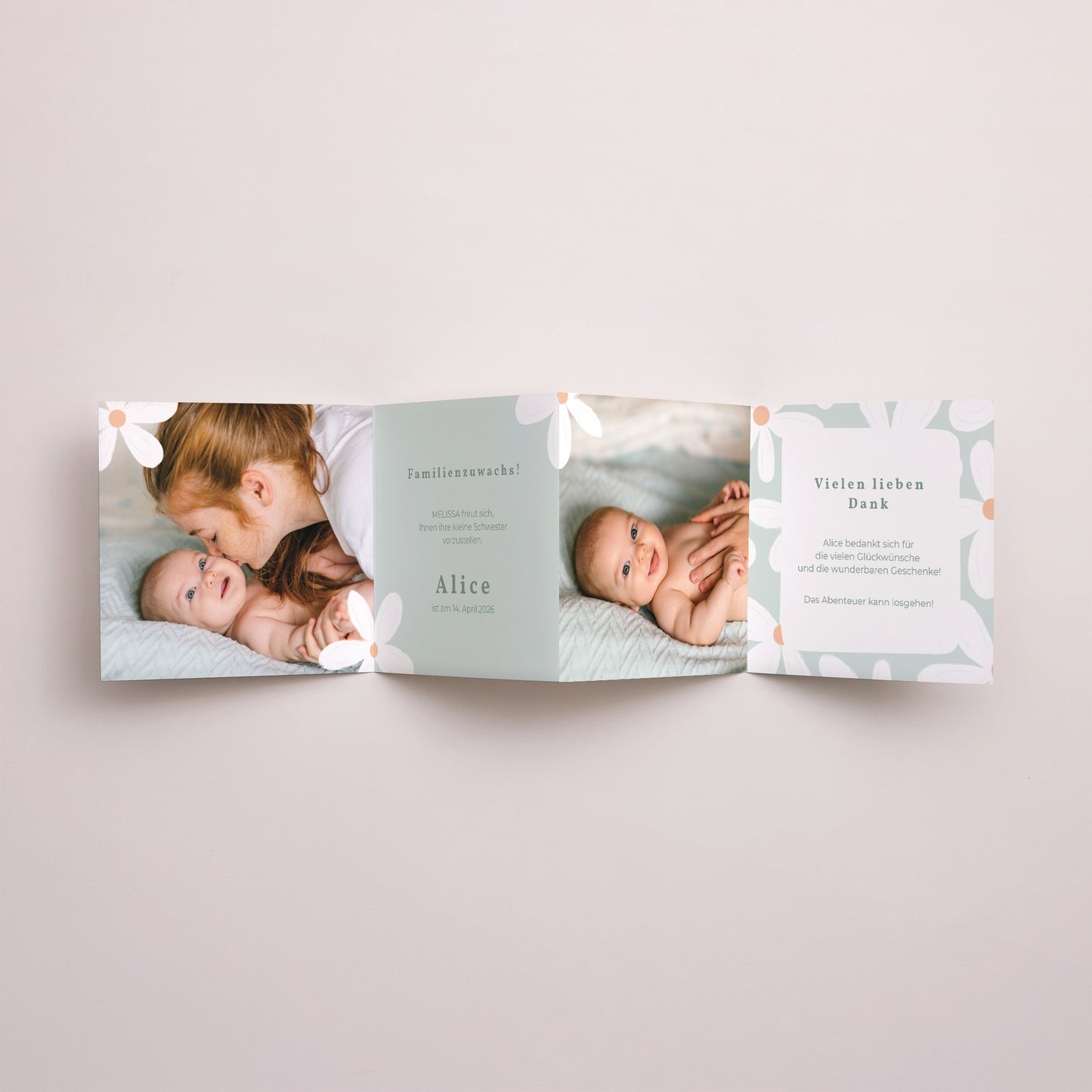 Geburtskarten Akkordeon Blaue Margeriten foto N° 3