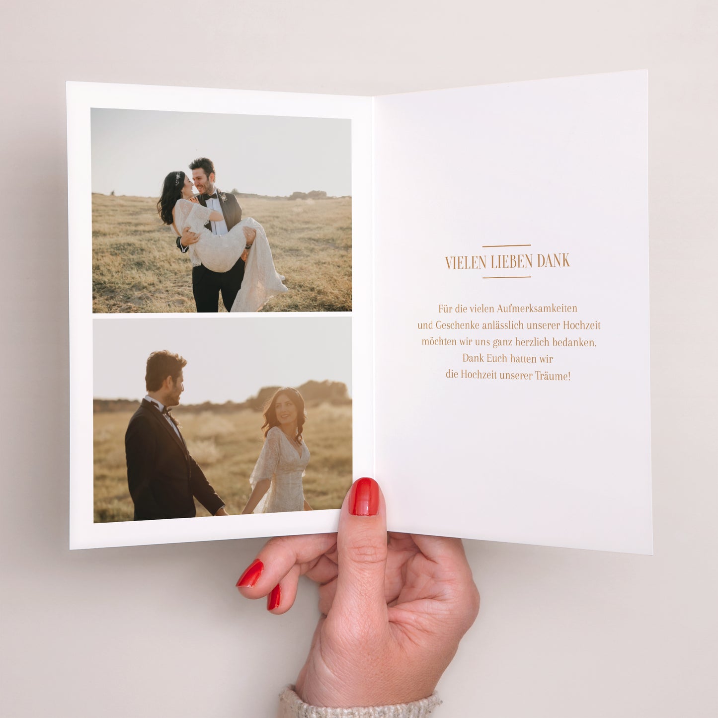 Dankeskarte Hochzeit Doppelflügelporträt Land des Ockers foto N° 2