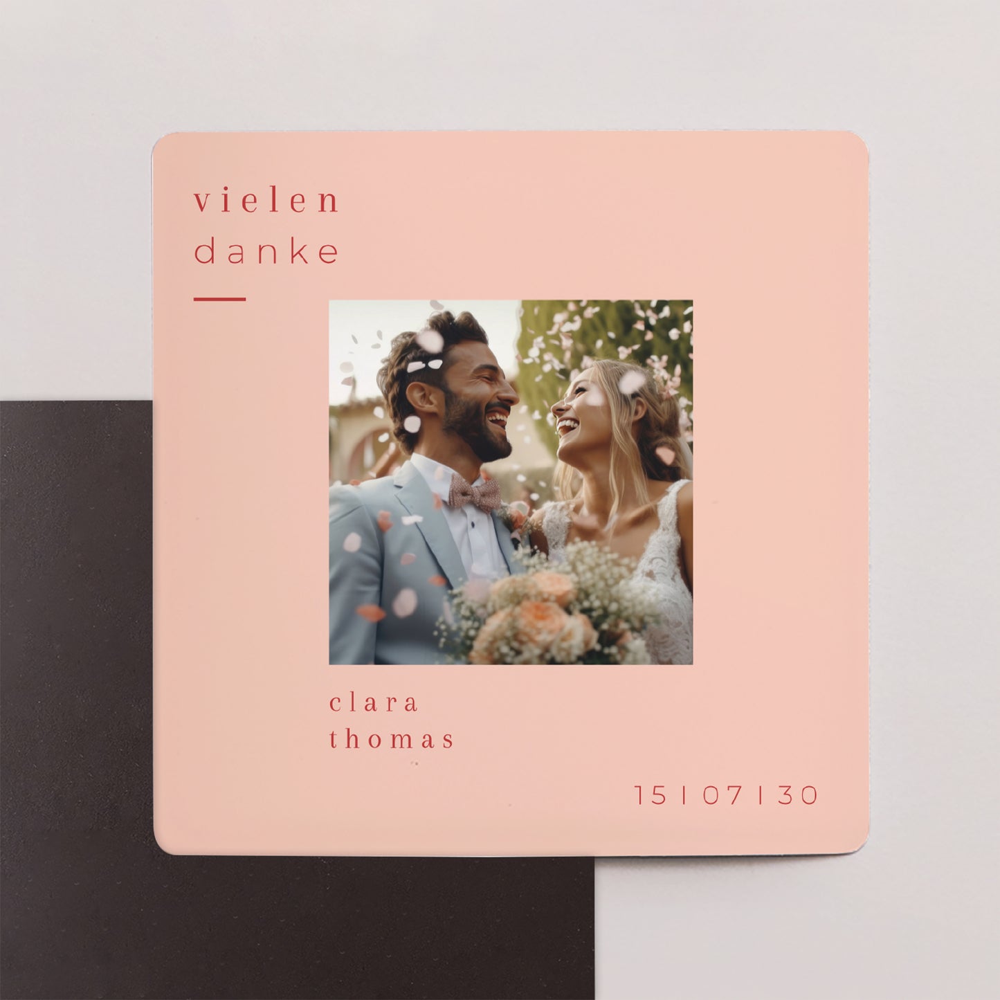 Dankeskarte Hochzeit Satz von 9, magnetisch. Zitrusfrucht-Farben foto N° 1