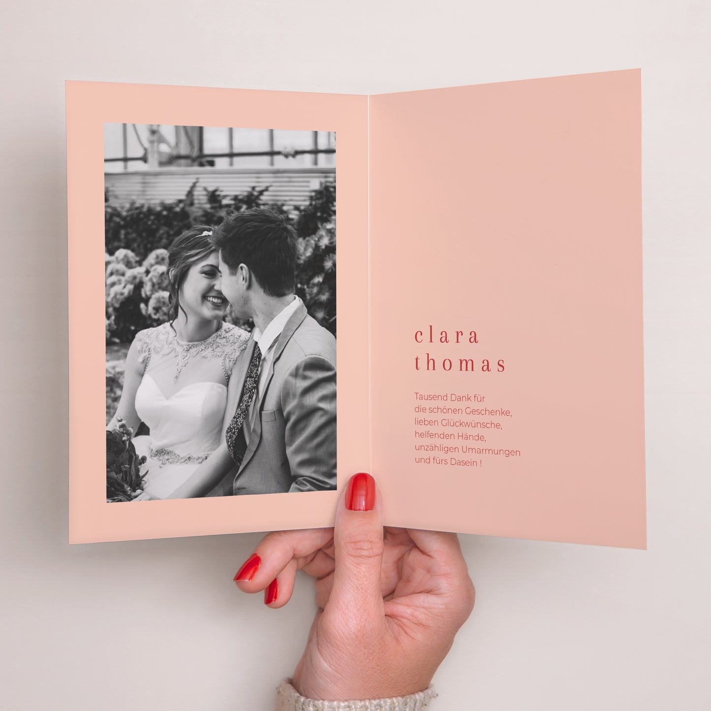 Dankeskarte Hochzeit Doppelflügelporträt Zitrusfrucht-Farben foto N° 2