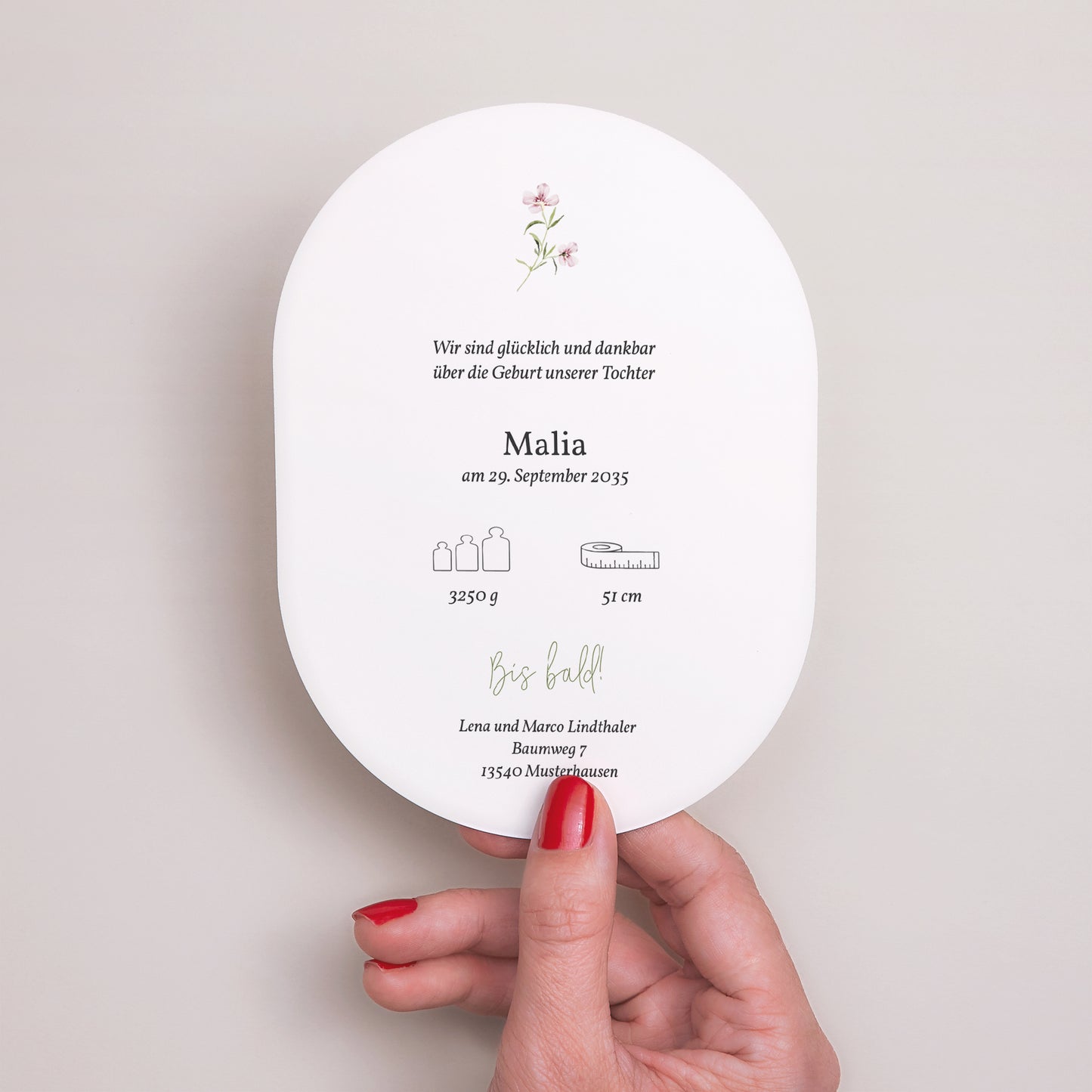 Geburtskarte oval Blumenkinder foto N° 3