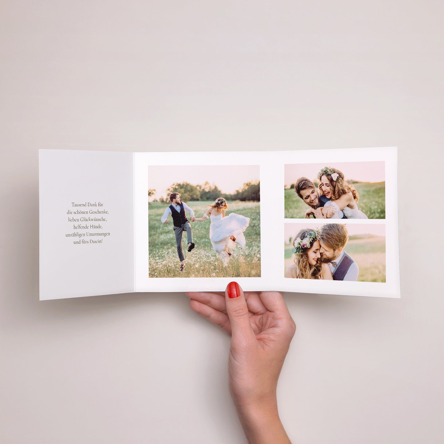 Dankeskarte Hochzeit Asymmetrisches Triptychon Pflanzlich, Goldene Splitter foto N° 2