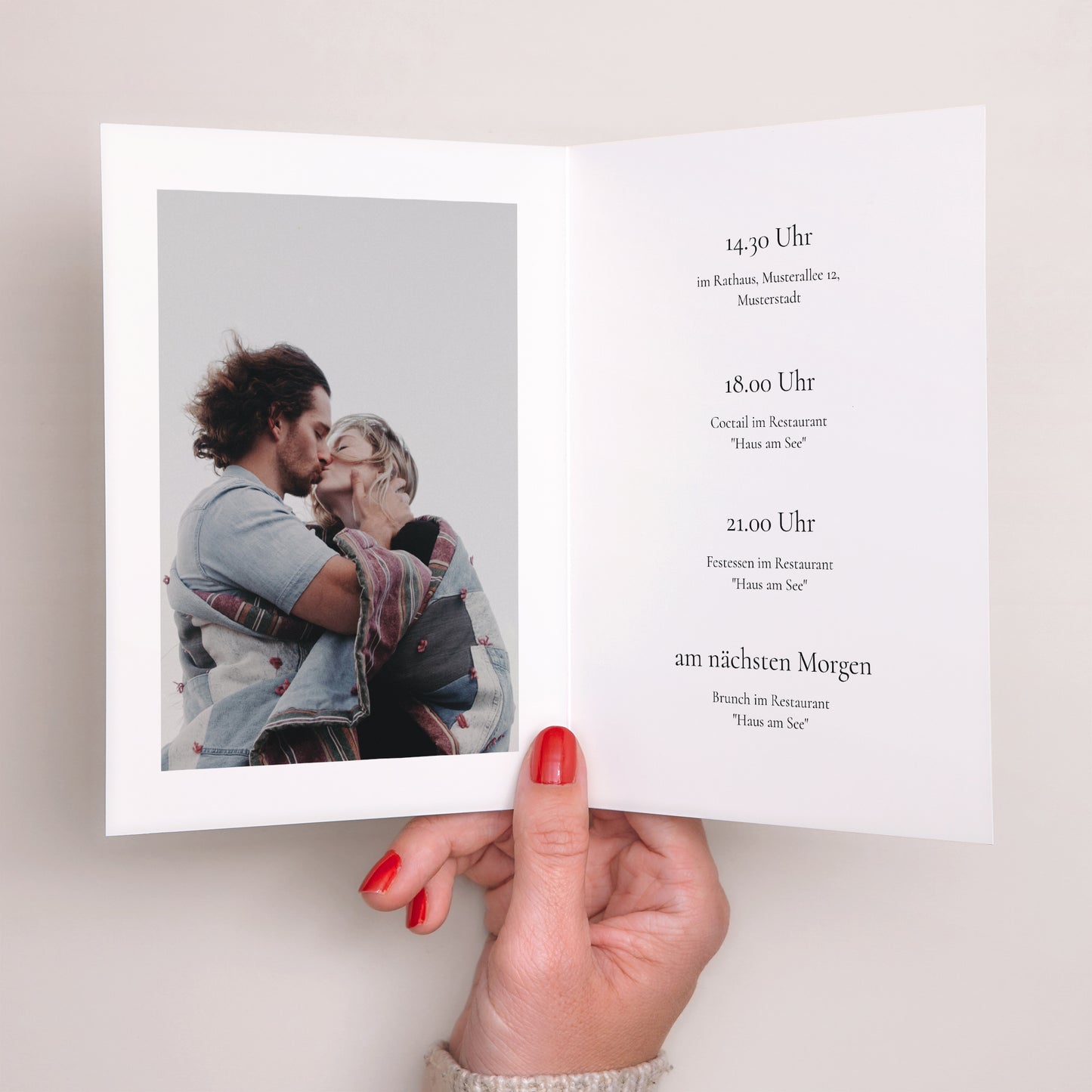 Hochzeitseinladung Doppelflügelporträt Moderne Wellen foto N° 2