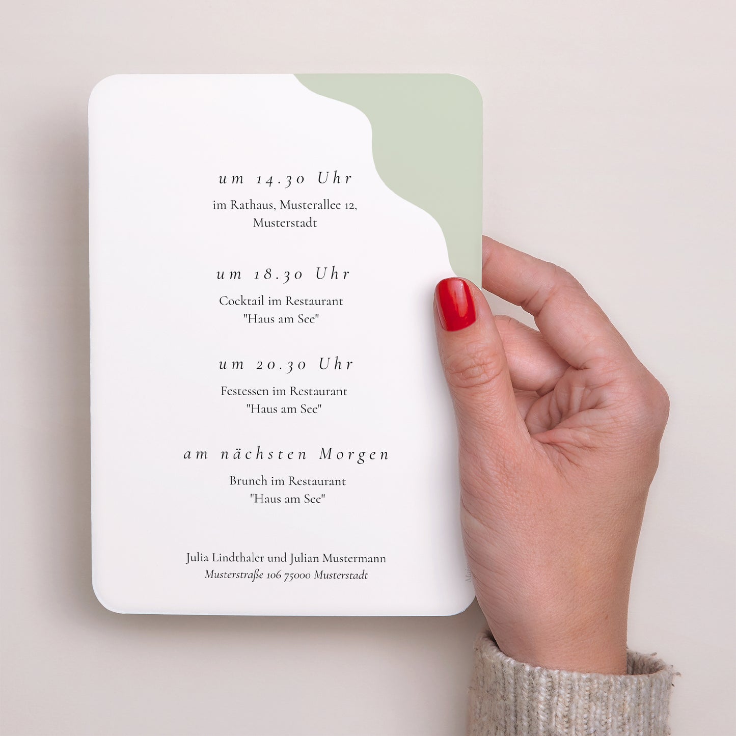 Hochzeitseinladung Porträt, abgerundete Kanten Moderne Wellen foto N° 3