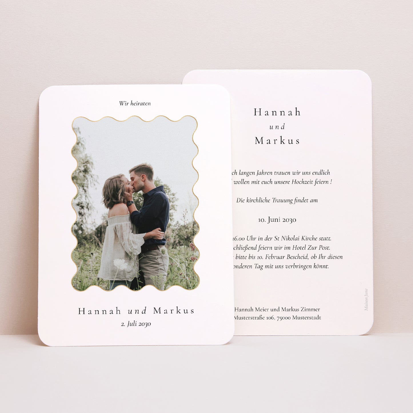 Hochzeitseinladung Porträt, abgerundete Kanten Wellen der Liebe foto N° 1