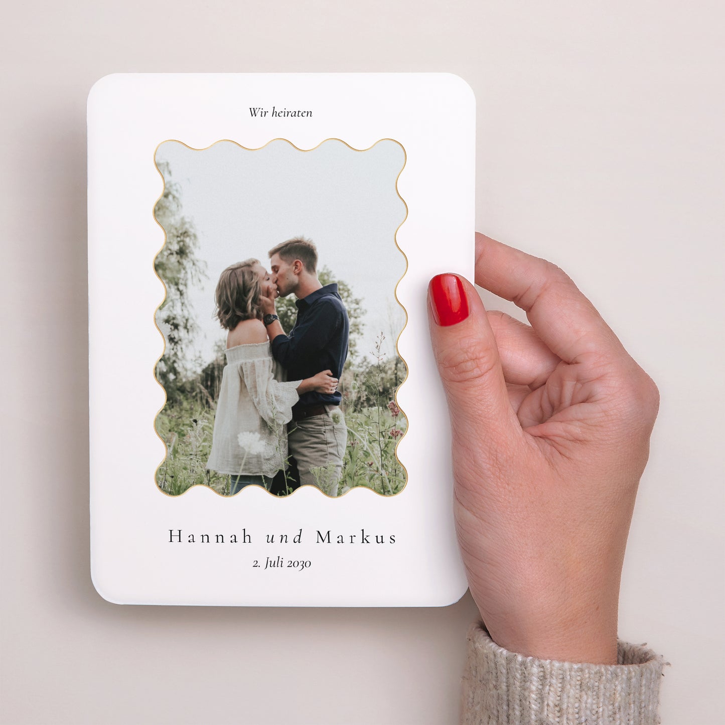 Hochzeitseinladung Porträt, abgerundete Kanten Wellen der Liebe foto N° 2