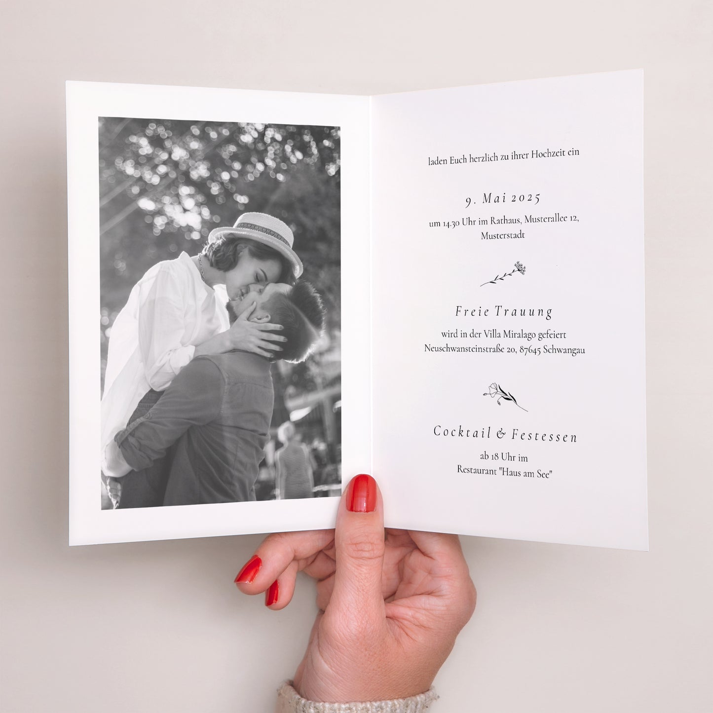 Hochzeitseinladung Doppelflügelporträt Pflanzliche Harmonie foto N° 2