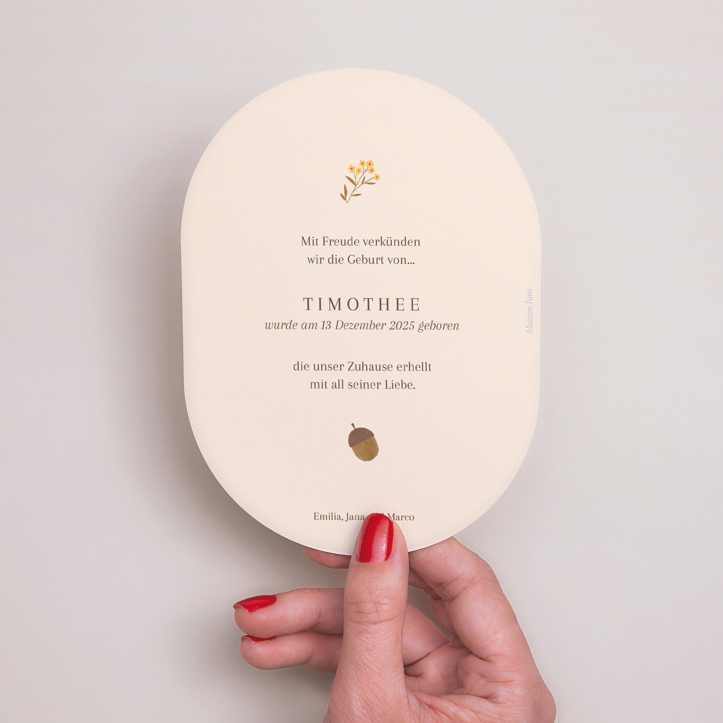 Geburtskarte oval Eichhörnchen, Blumenmuster foto N° 3