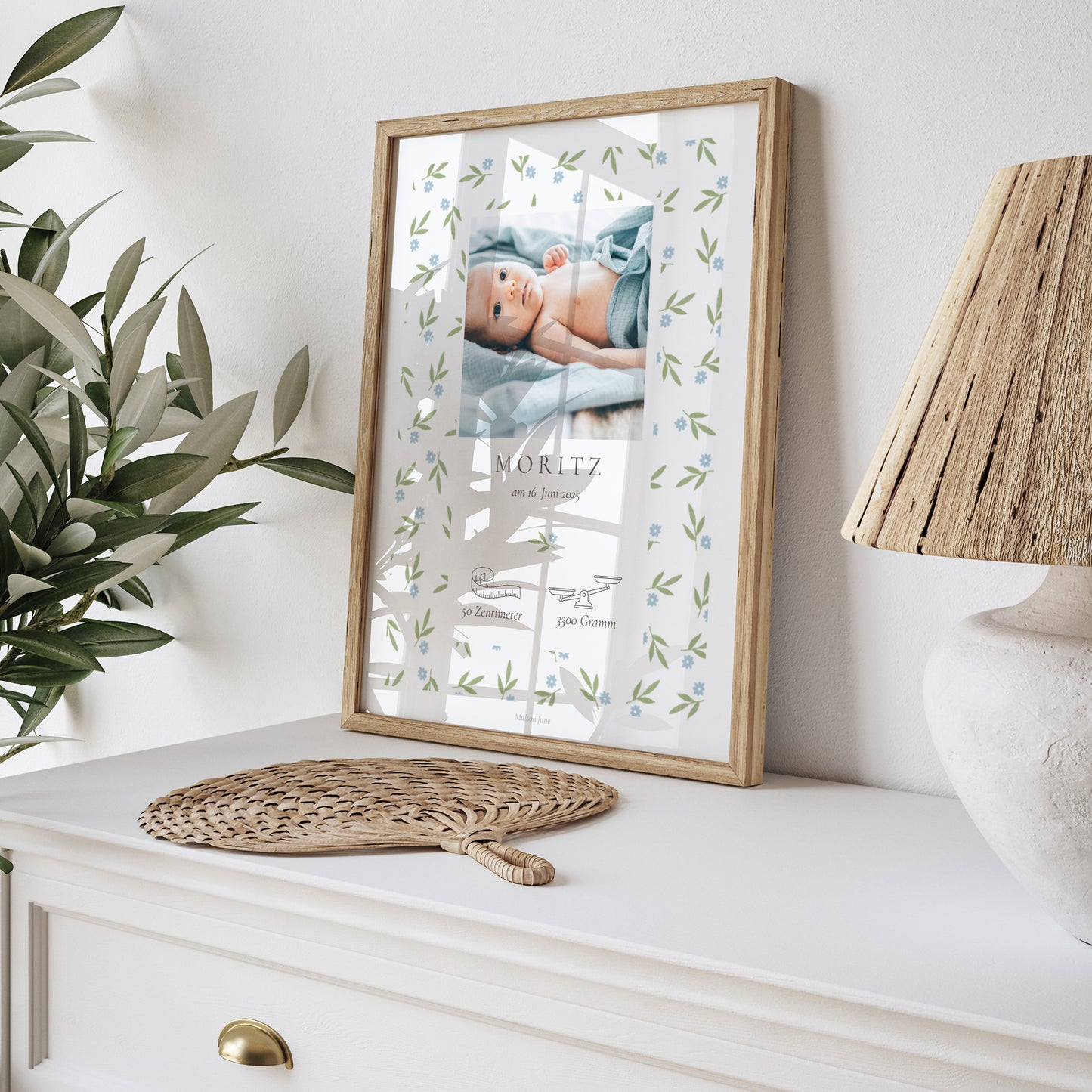 Poster Geburt Porträt body blaue Blumen foto N° 5