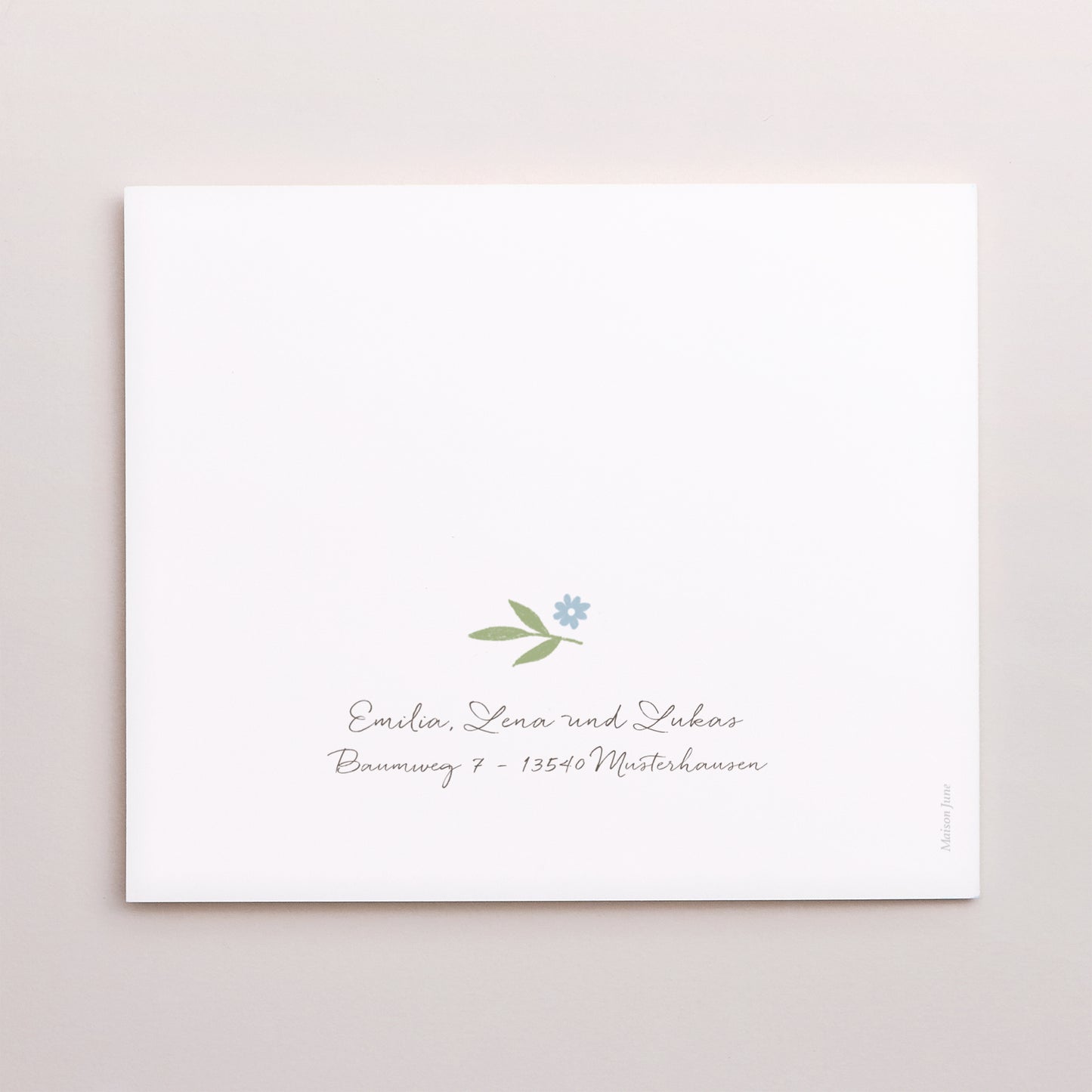 Dankeskarte Geburt Asymmetrische Zweiflügeltür body blaue Blumen foto N° 3