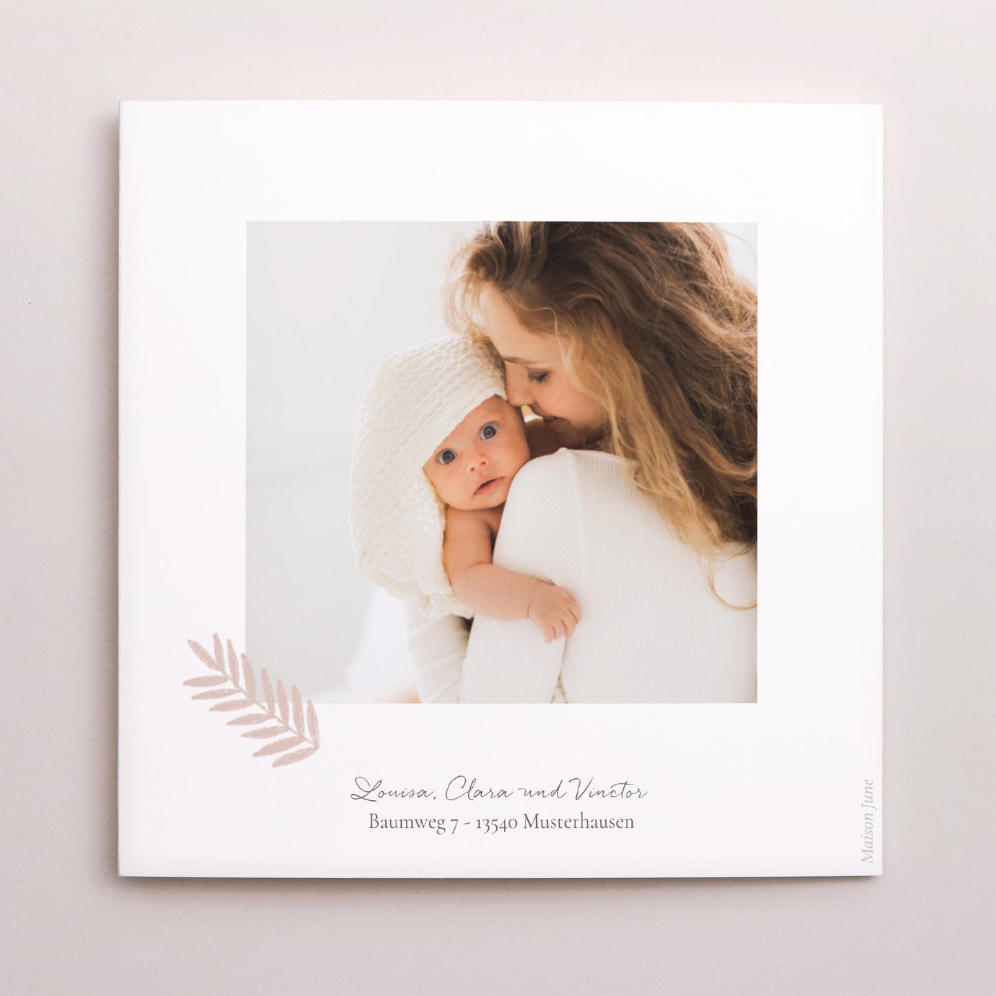 Geburtskarte Triptychon Fensteröffnung Body, rosafarbene Zweige foto N° 3