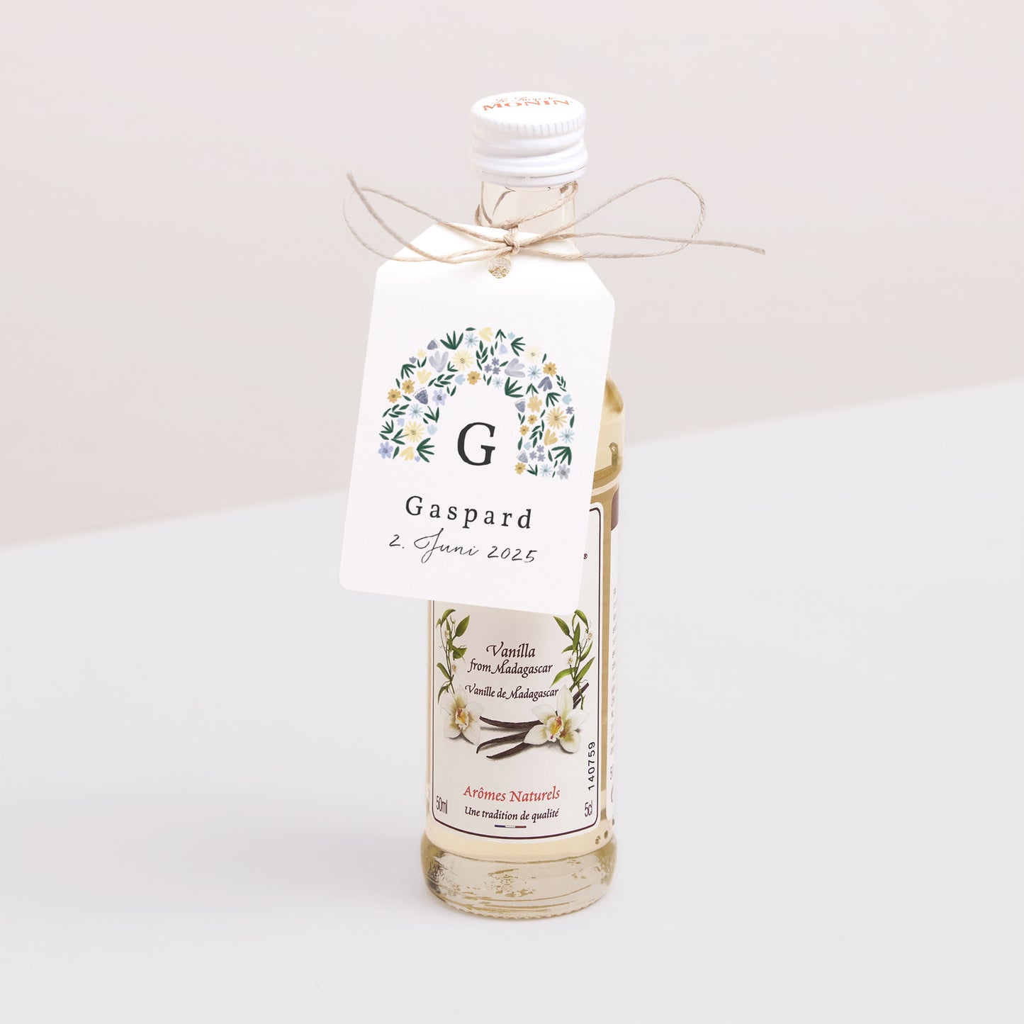 Vorgelochtes Etikett Geburt Fähnchen Arc en fleurs Bleuté foto N° 3