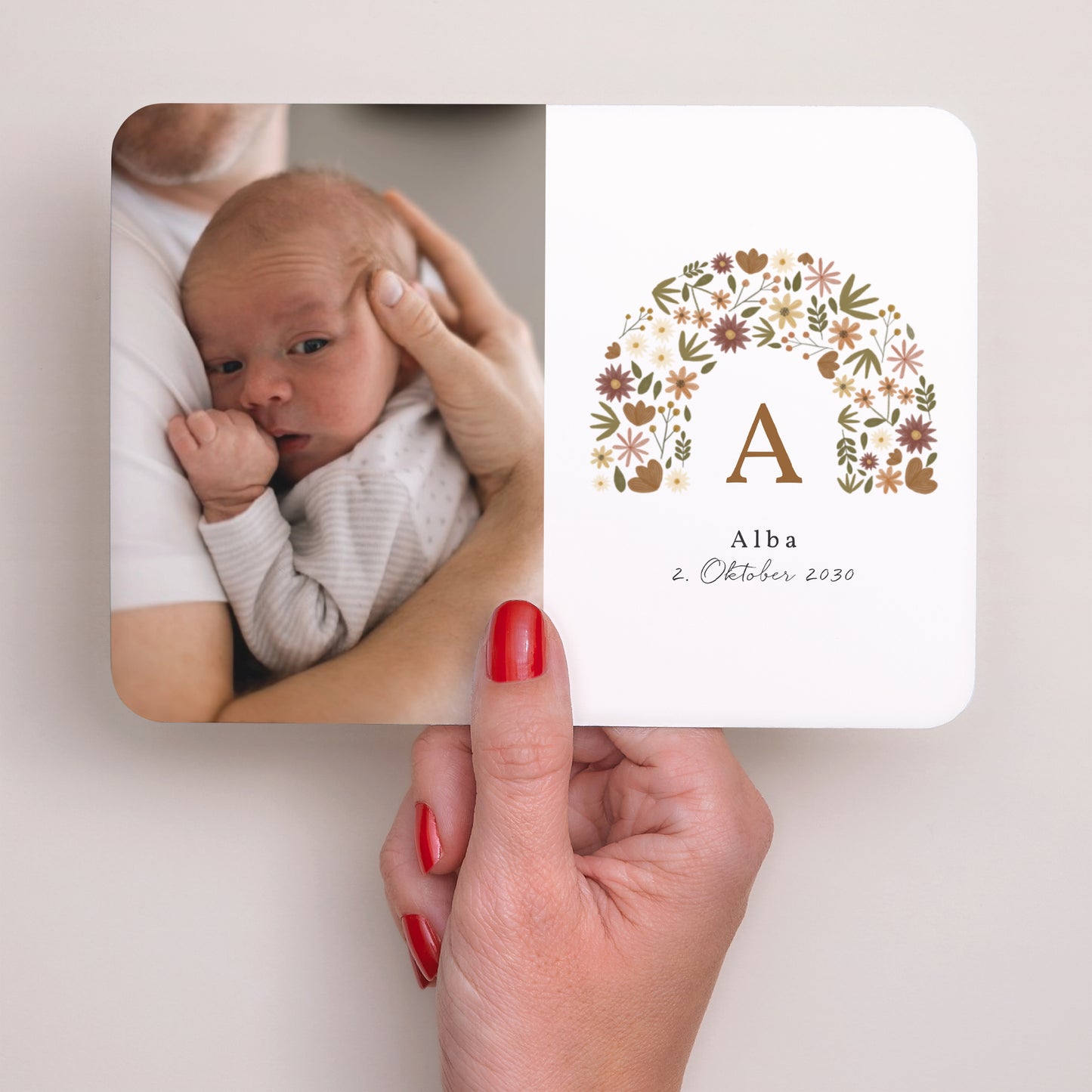 Geburtskarte Landschaft, abgerundete Ränder Herbstlicher Blumenbogen foto N° 3