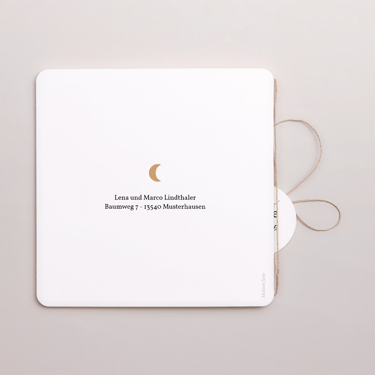 Geburtskarte Doppel-Quadrateinschlag, abgerundete Ecken, runde Etikette Clair de Lune foto N° 3