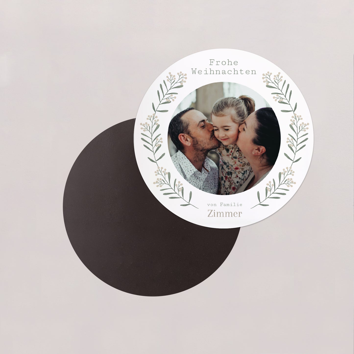 Weihnachtskarte Weihnachten Set von 8, magnetisch, rund, Ø 10 cm Flockenstrang und Kugel foto N° 2