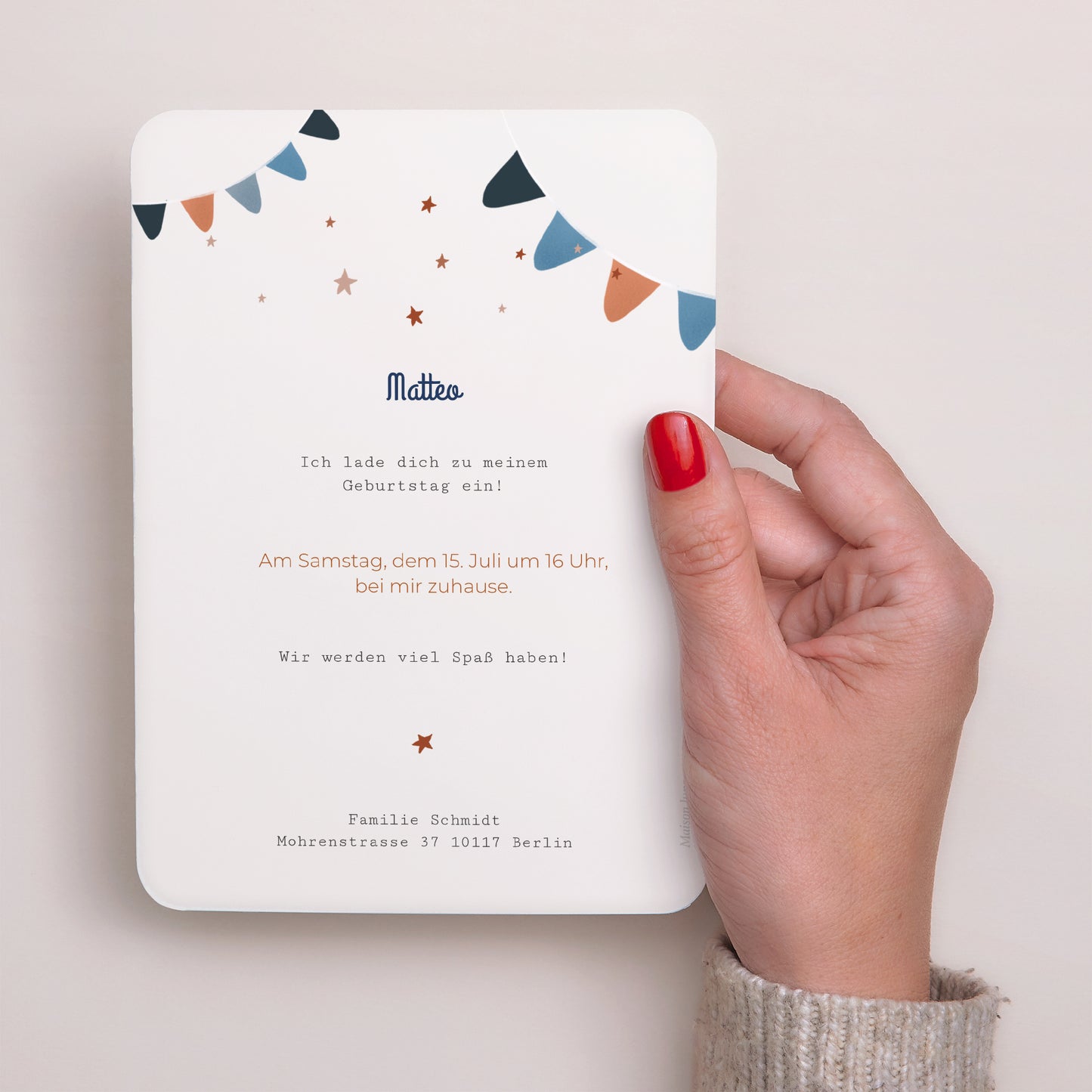 Einladungskarte Kindergeburtstag Porträt, abgerundete Kanten Kleiner Pirat foto N° 3