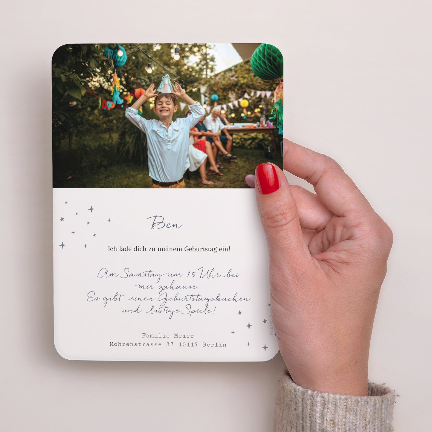 Einladungskarte Kindergeburtstag Porträt, abgerundete Kanten Superhexer foto N° 3