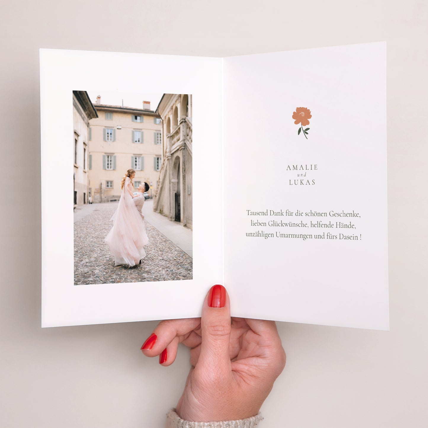 Dankeskarte Hochzeit Doppelflügelporträt Liberty Poudré foto N° 2
