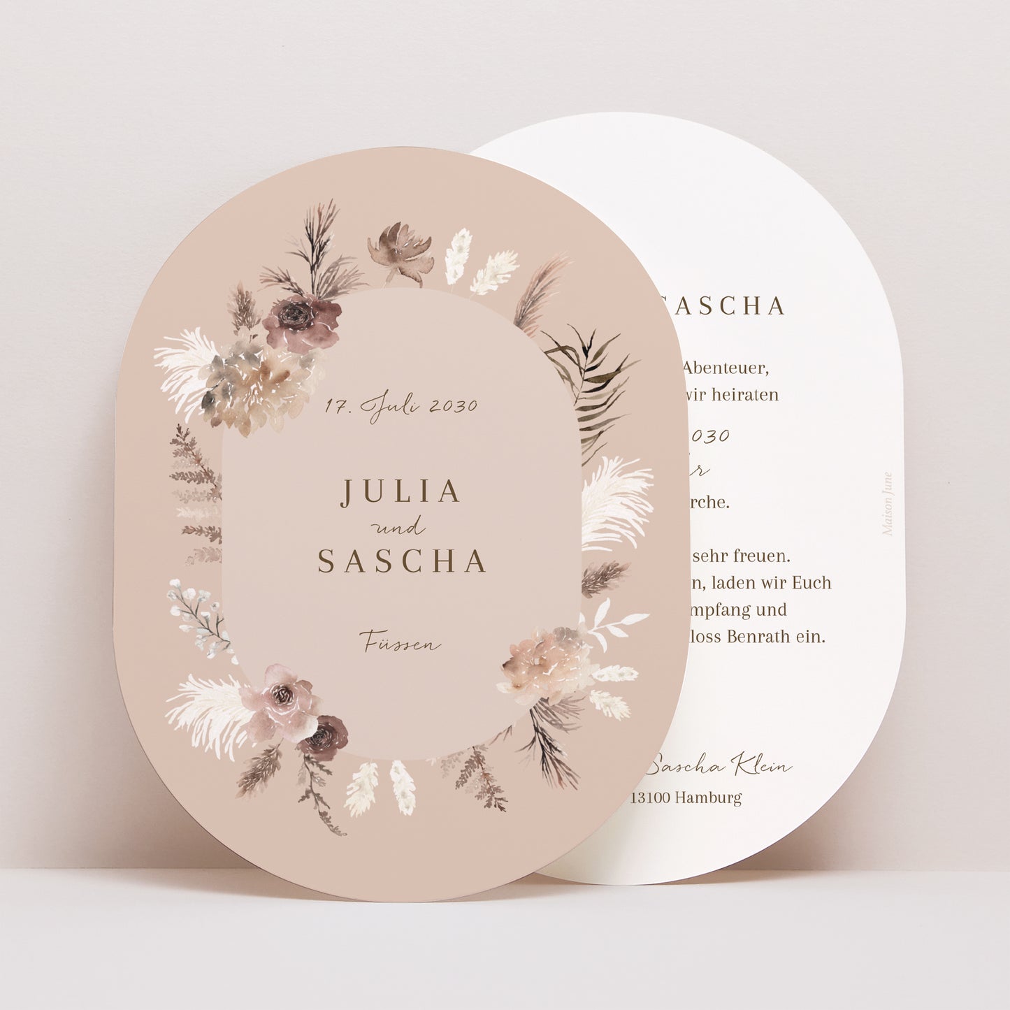 Einladungskarte Hochzeit oval Bohemian Floral foto N° 1