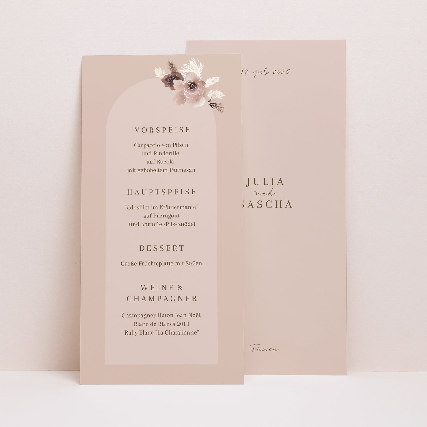 Menükarte Hochzeit Panoramatisches Porträt Bohemian Floral foto N° 1