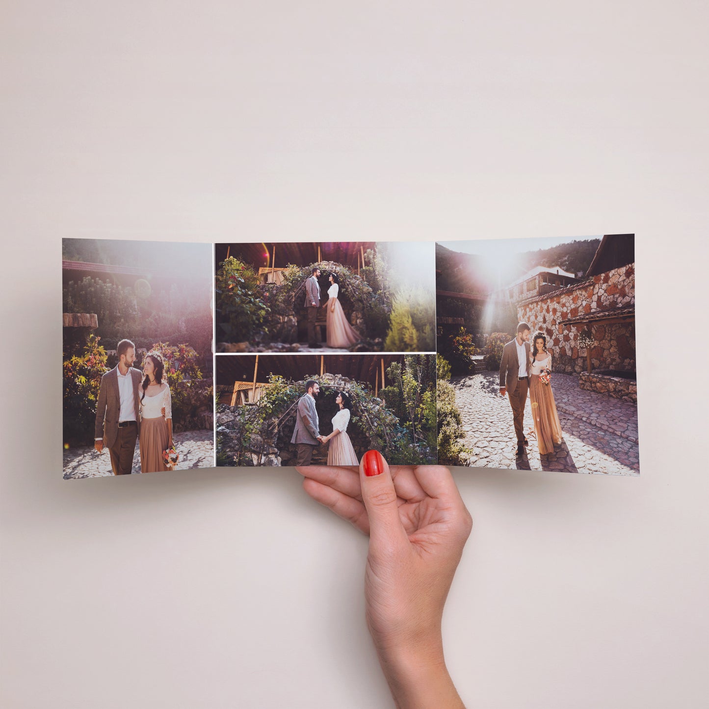 Dankeskarte Hochzeit Asymmetrisches Triptychon Vegetal Koralle foto N° 2