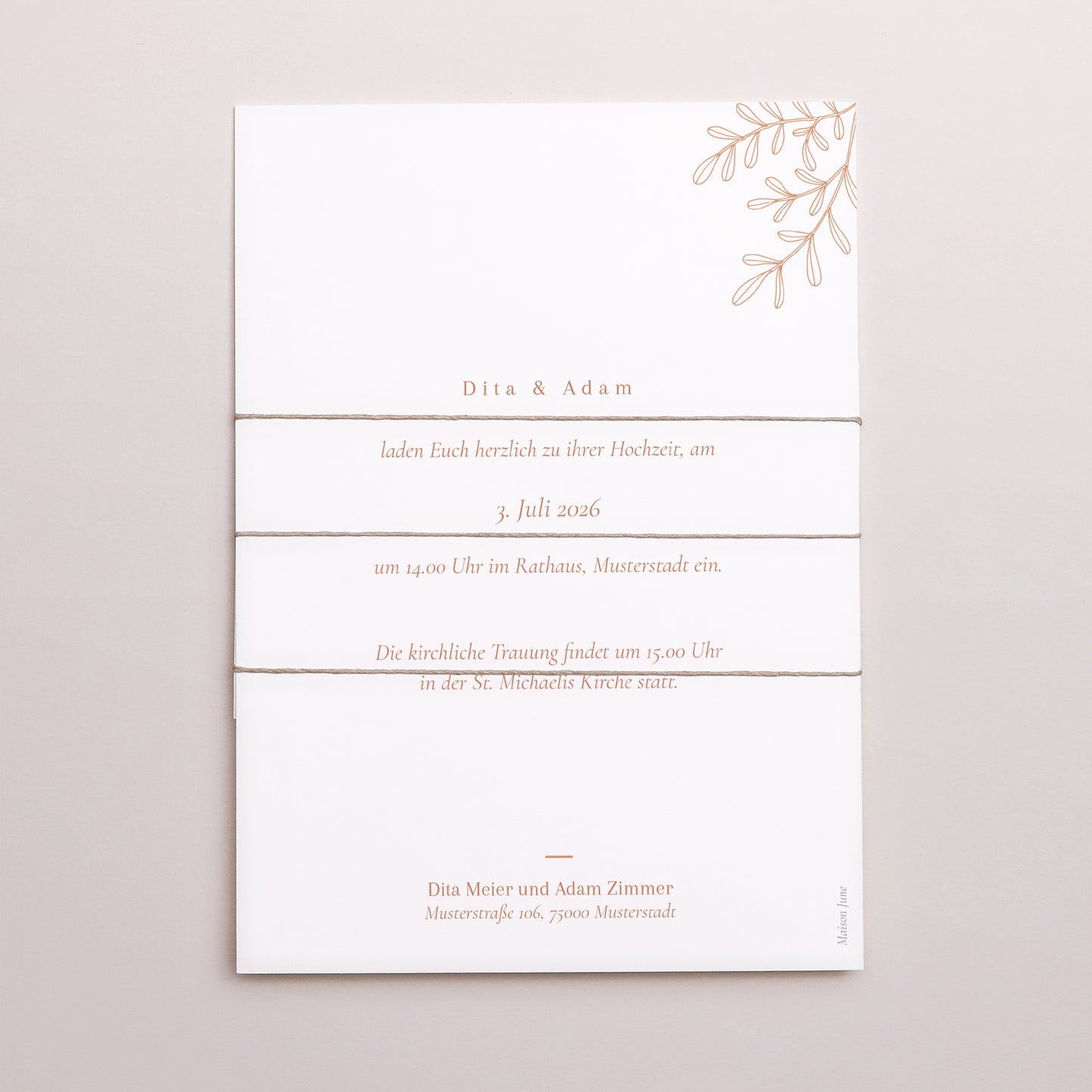Hochzeitseinladung 3 Karten, Band Vegetal Koralle foto N° 4