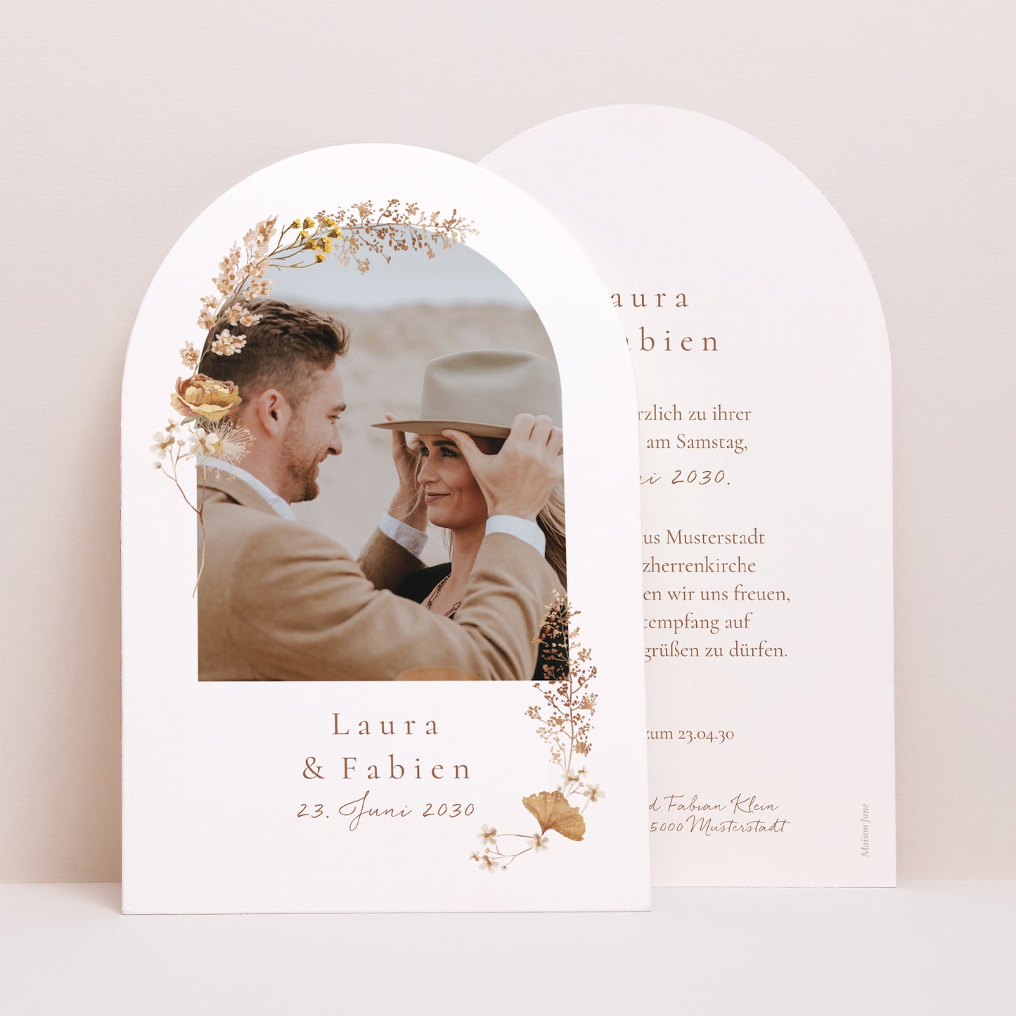 Einladungskarte Hochzeit Arche ländlich creme schick foto N° 1