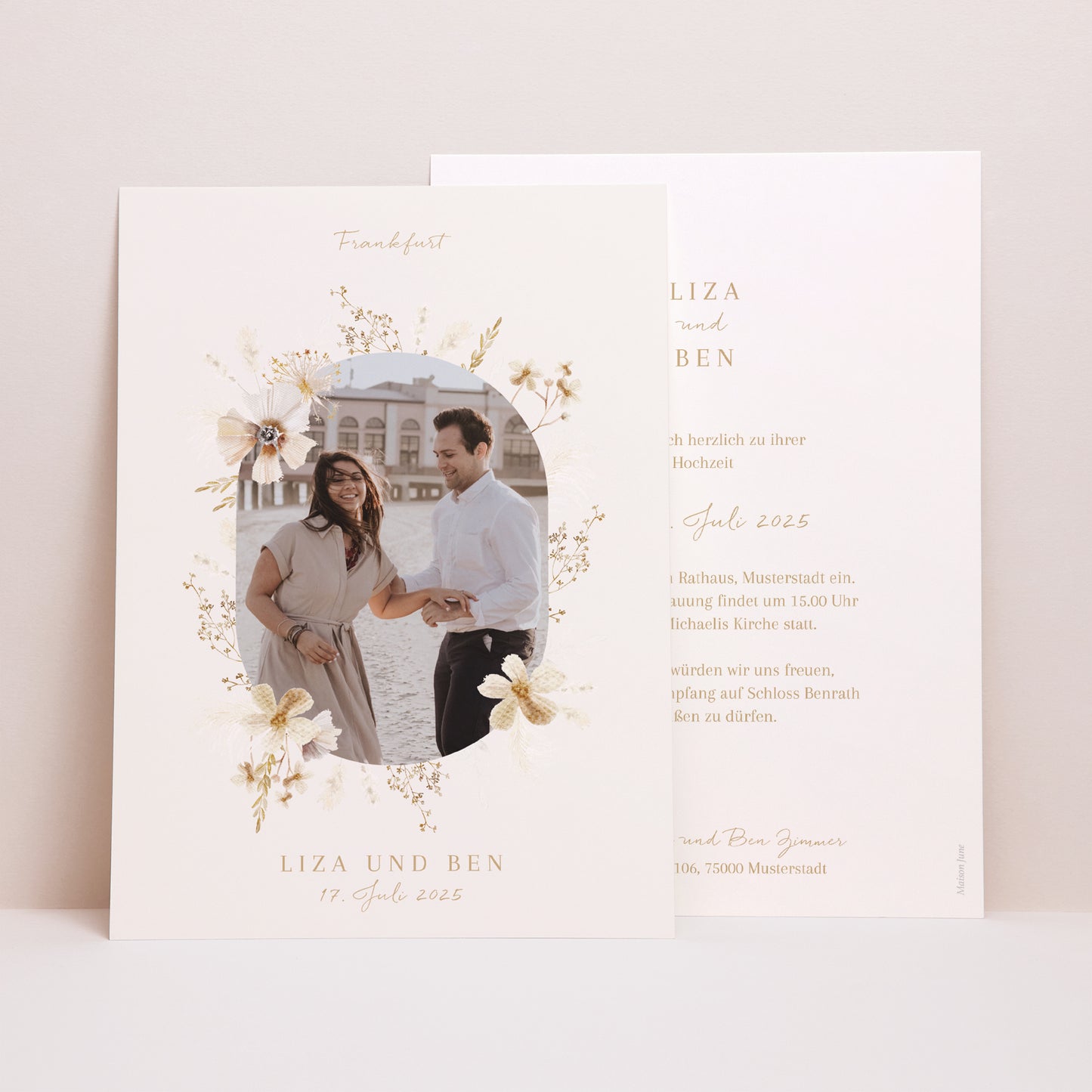 Hochzeitseinladung Porträt Böhmisch Creme foto N° 1